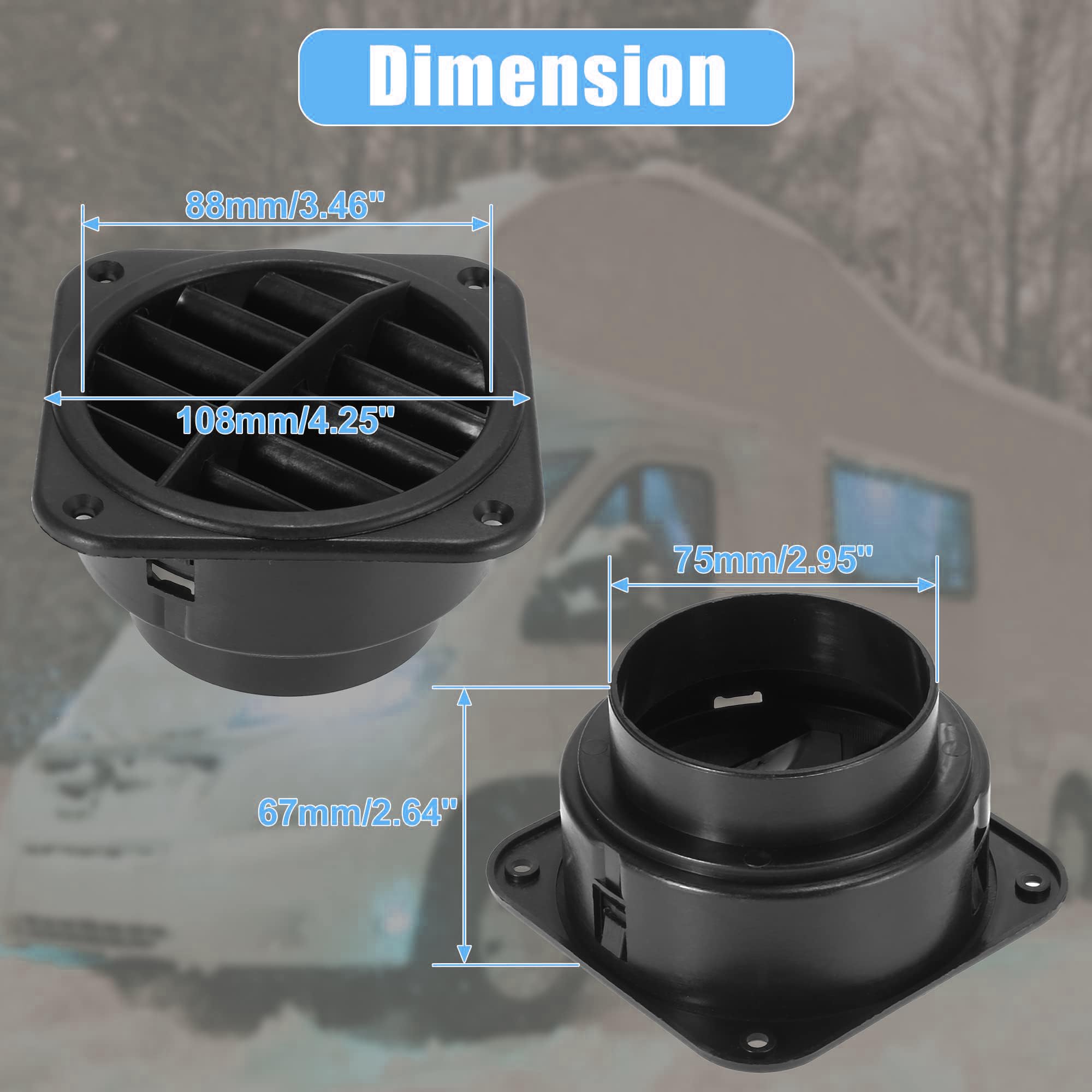 Aputoxz 2pcs Warm Air Vent Outlet 75mm Auto Car Heater Duct Hose Pipe Warm Air Vent Outlet 360 Degrees Rotatable Cars Parking Heater Air Conditioner Steering Plastic - Image 3