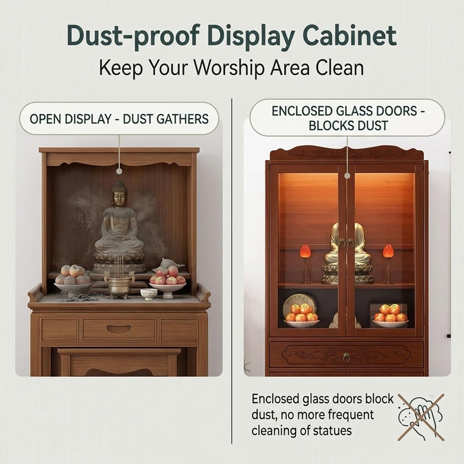 Retro Homes meditation shrine with cabinet, Churches altar table with drawers, buddhist altar decor standing cabinet, Temple table for Buddha statues Can candles,incense burners,offerings.(38cm/15in)