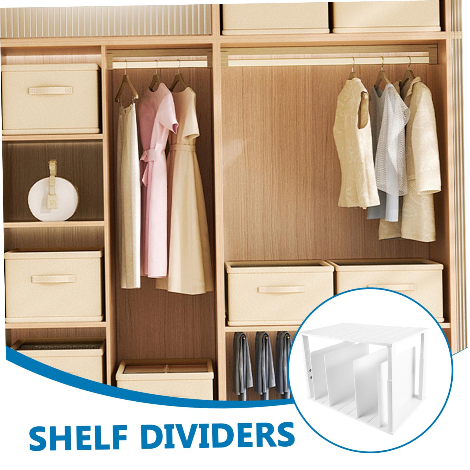 Organizador de Bolsos de Armario Blanco Abs Ajustable 4 Separadores | Diseño de Doble Nivel, Bordes Lisos sin Rebabas, Particiones Regulables, Almacenamiento Versátil
