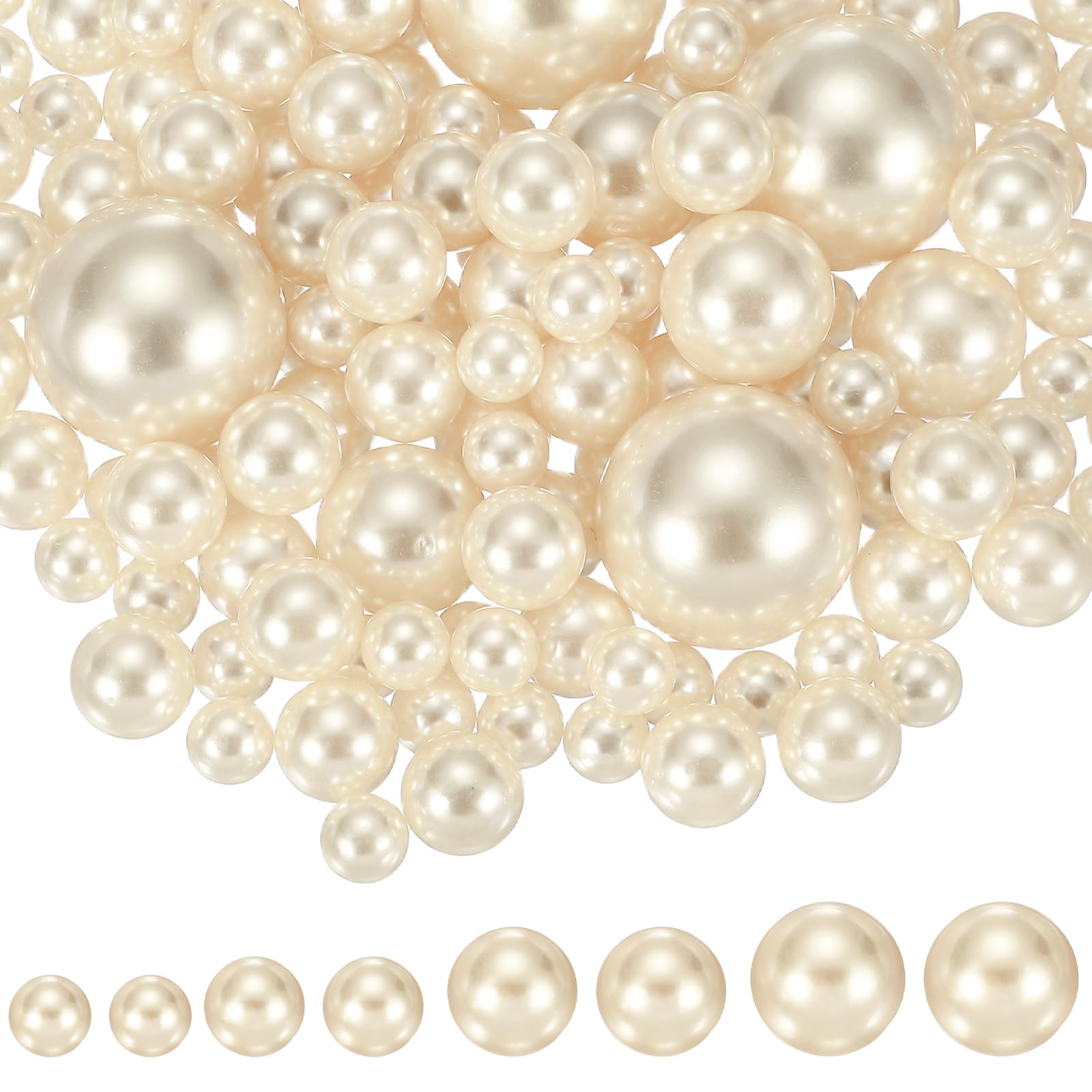 YELARXI 200Pcs No Hole Pearl Beads, 10/14/20/30mm Vase Fillers Faux Pearl for Crafting Filling Home Party Decorations Wedding Centerpieces, Beige White