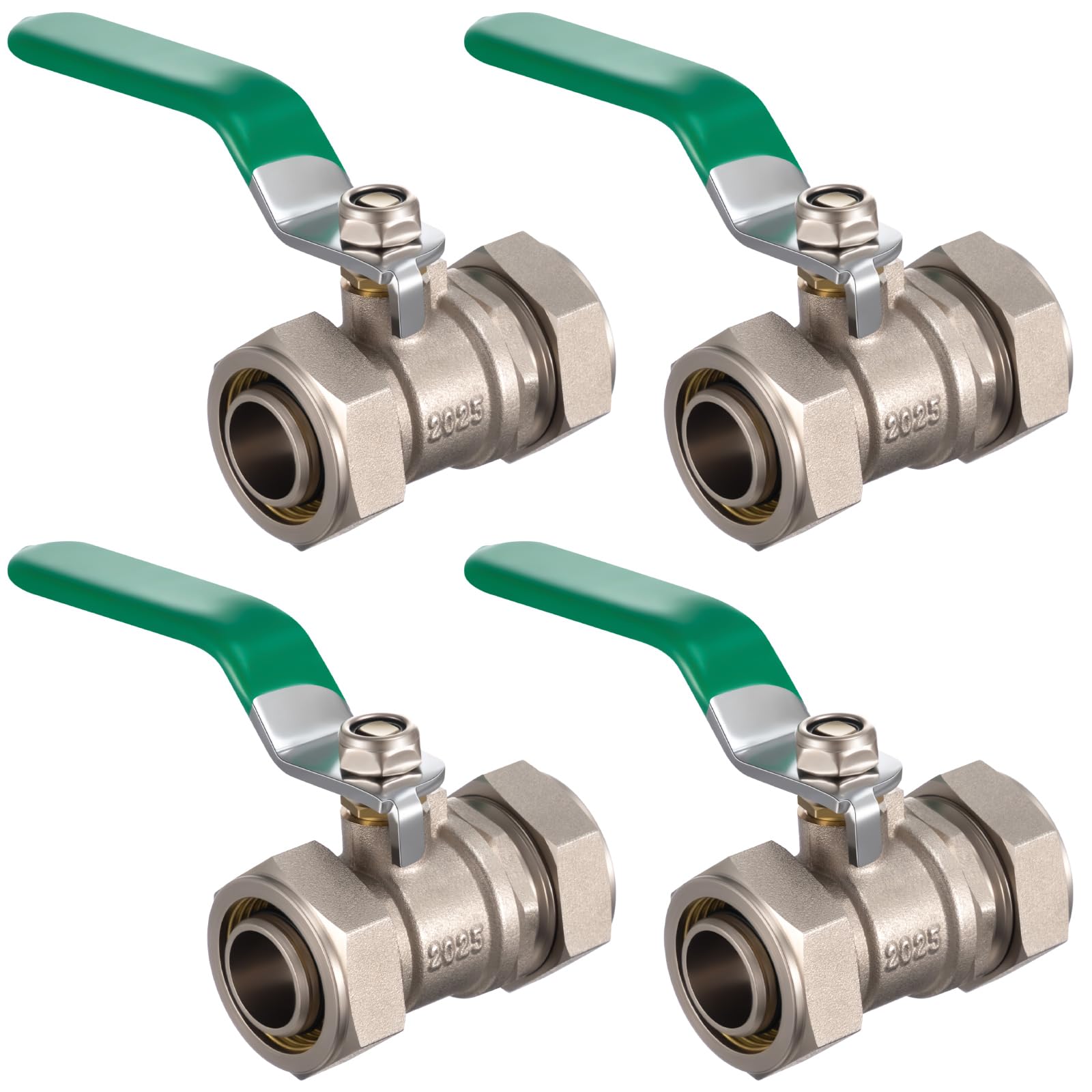 Hicarer 4 Pcs 3/4'' Air Piping Fittings, Brass Ball Valve, 3/4'' Shut-Off Fittings Fit for Shop Garage Compressed Air Piping System, 200 PSI Nickel Plated Brass (Green)