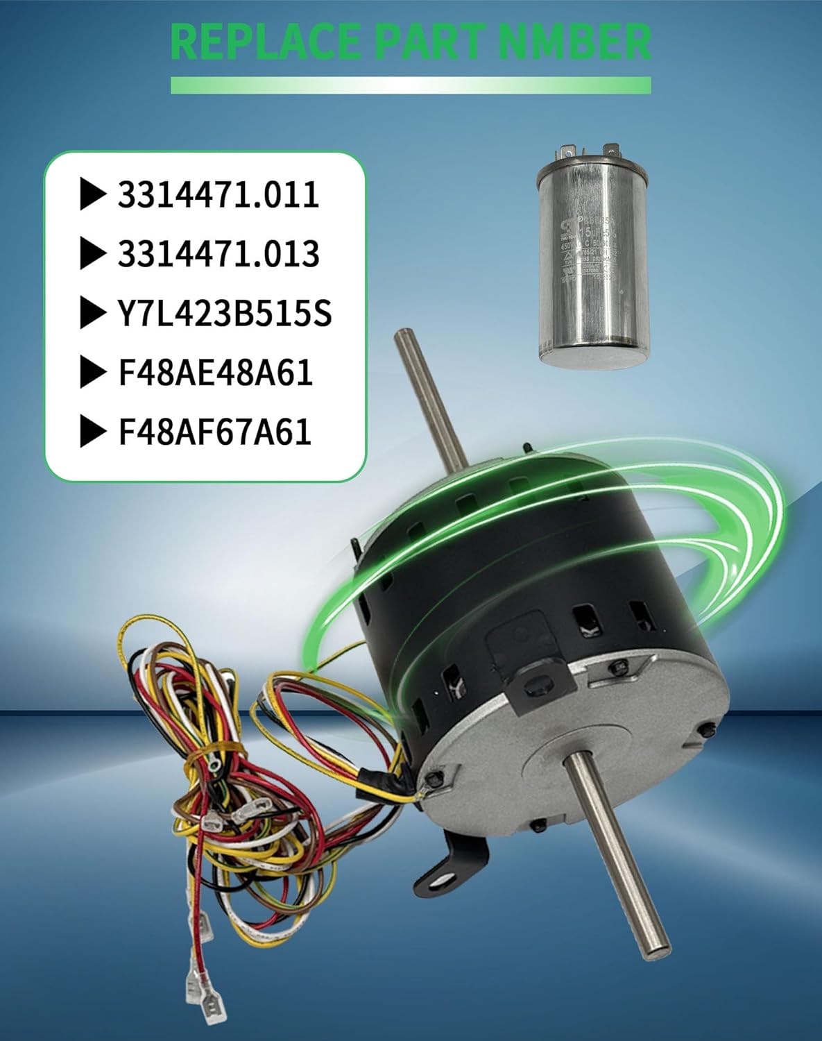 F48AE48A61 Fan Motor Compatible with Genteq,RV AC Dometic Duo-Therm Penguin II 3314471.013 Replace 3314471.011 F48AF67A61 Y7L423B515S, 115V 1/4 HP 1650RPM 3 Speed 60 Hz 3.7A