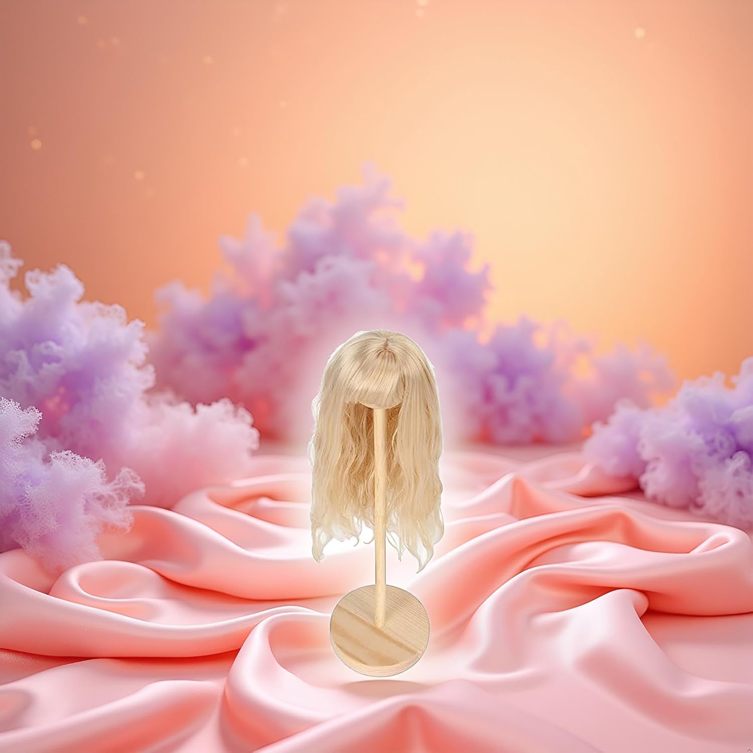 Pssopp Doll Wig, Heat Proof Material Long Deep Curly Hair for BJD SD Doll Peach Color Suitable for 15.5 to 17cm Head Circumference