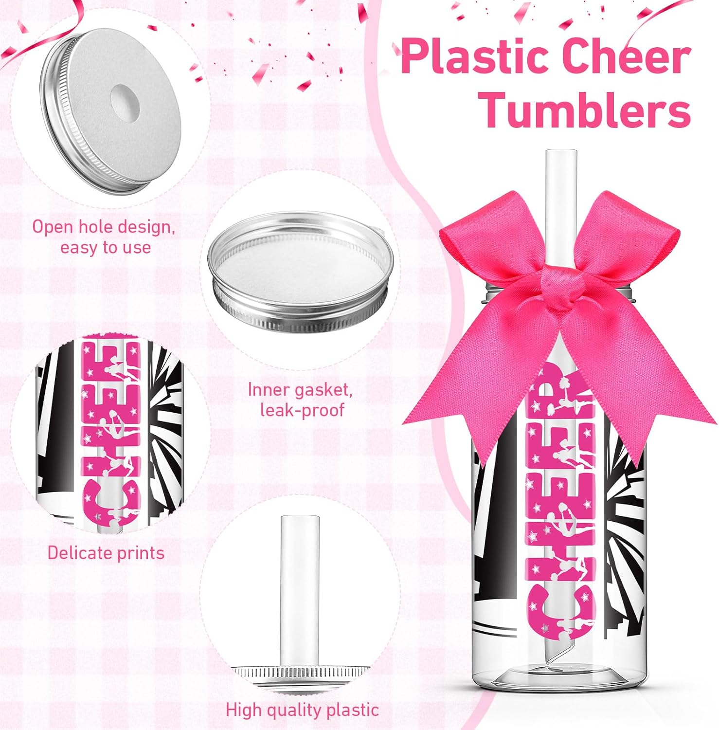 LemonRoad 36 Pcs Cheerleader Gift Bulk for Team Cheer Tumbler Cups Pom Pom Keychain Bags Bow Water Bottles with Lid and Straw for Cheerleader Women Sport Party Favor (Rose Red)