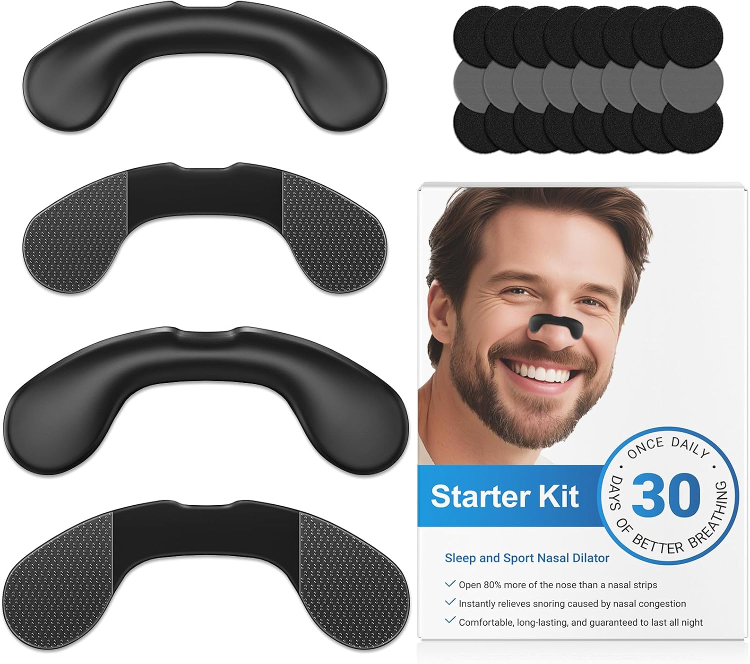 Nasal Strips for Snoring, Extra Strength Snoring Solution Nose Strips, Improve Breathing and Sleep Quality (30 Count, Black)