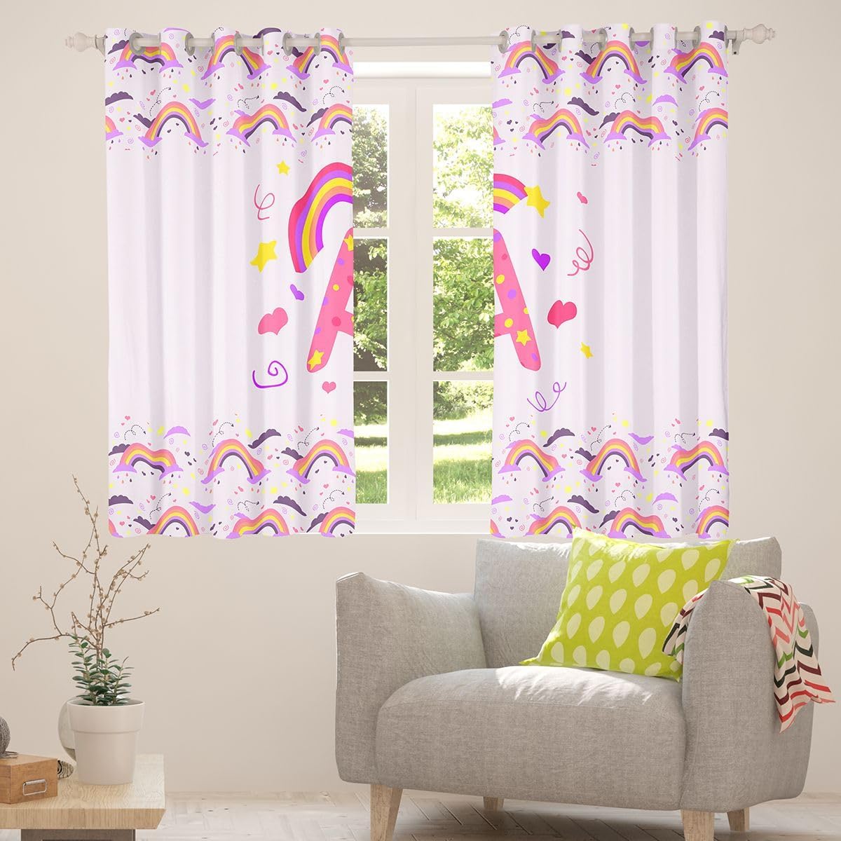 Feelyou Cute Purple Rainbow Curtains for Bedroom Living Room Personalized Initial A Blackout Darkening Drapes Heart Window Treatments, 2 Panels 38 x 45 Inch Love Room Decor Kawaii image 4