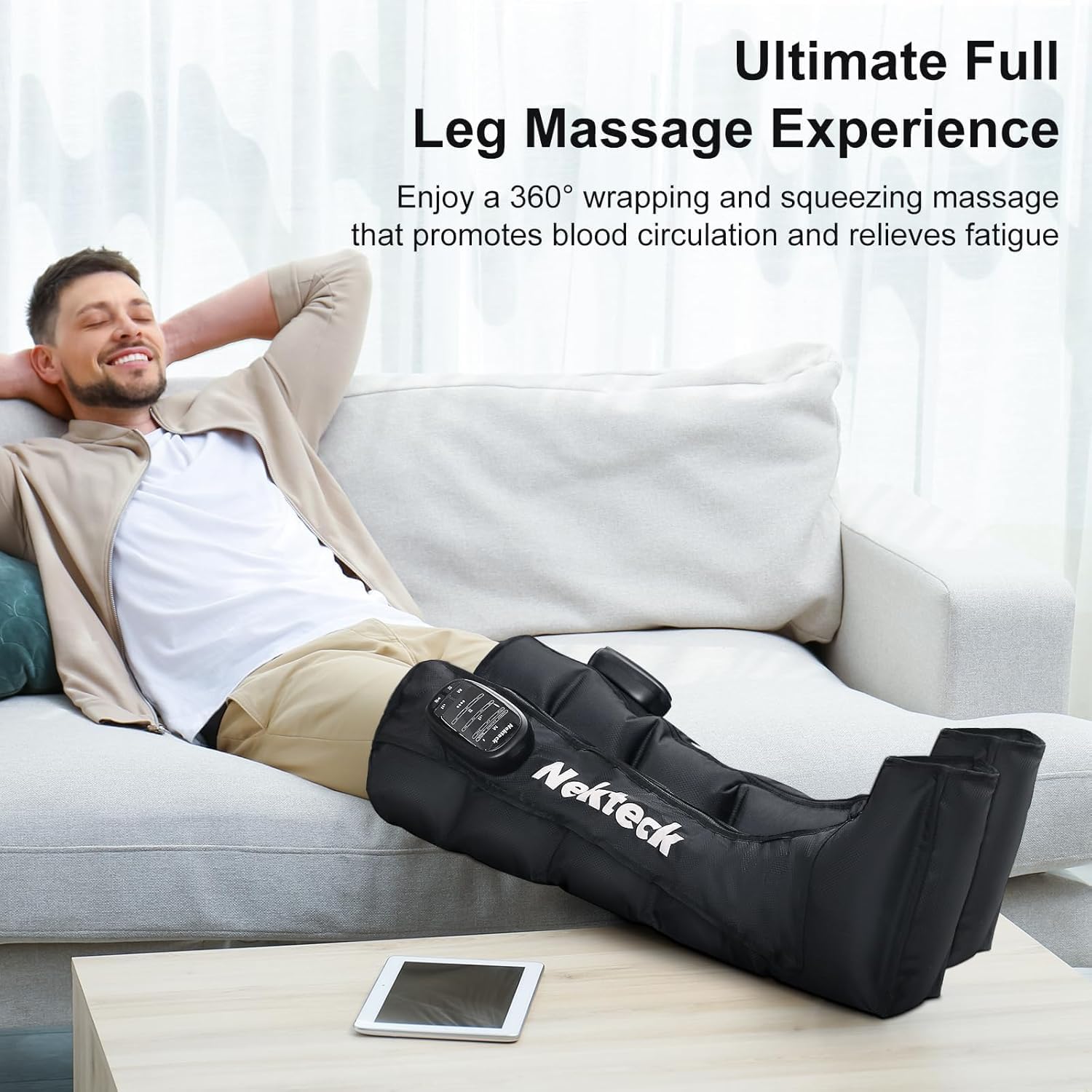 Nekteck Cordless Air Compression Leg Massager with 6 Modes & 4 Intensities, Foot and Leg Massager for Circulation Improvement & Muscle Recovery, Gifts for Mom, Dad, Athletes (Dual Unit)-Small