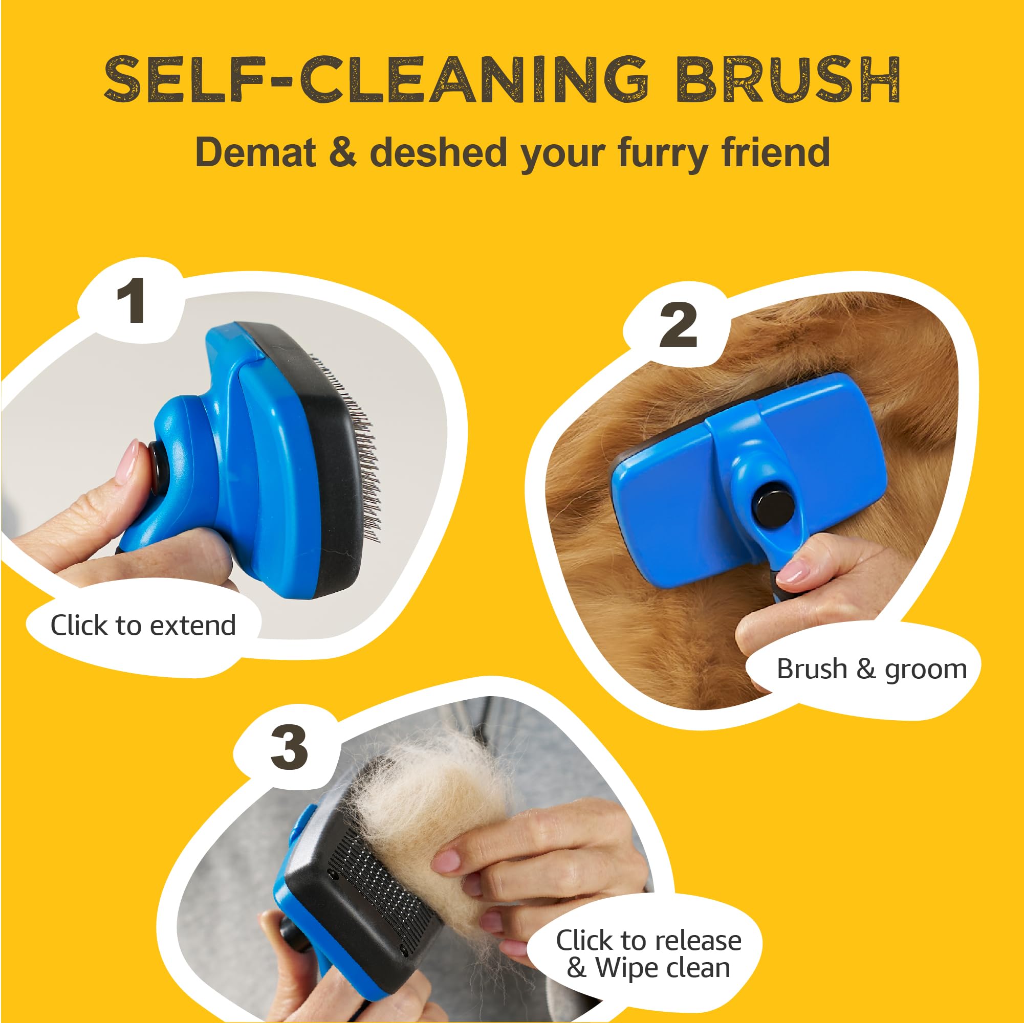 Deshedding Dog Brush for Shedding – Self Clean Cat Brush Deshedding & Grooming Tool for Long Haired and Short Haired Dogs, Slicker Brushes for Dogs, Skin-Friendly, Retractable Bristles, Easy to Clean - image 3