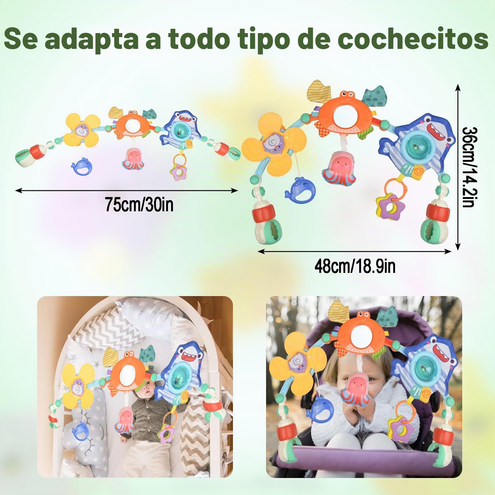 Juguete para Cochecito de Bebé, Juguete Ajustable con Clip para Cuna, Arco de Juegos Bebe Hamaca Cochecito, Arco Colgante Colgar Actividades Juguetes para Niños Niñas 0 3 6 9 12 Meses