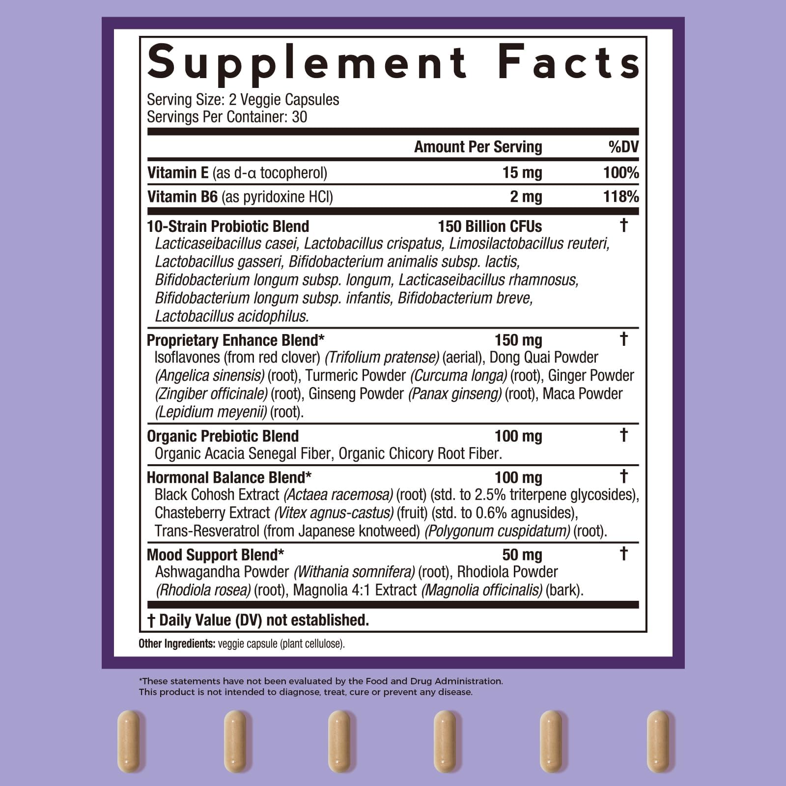 Doctor's Recipes Menopause Supplements for Women, Probiotics 150 Billion CFU, Black Cohosh for Menopause Hot Flashes, Ashwagandha, Dong Quai, Supports Mood, Energy, Hormone Balance, 60 Capsules — Amazon image 2