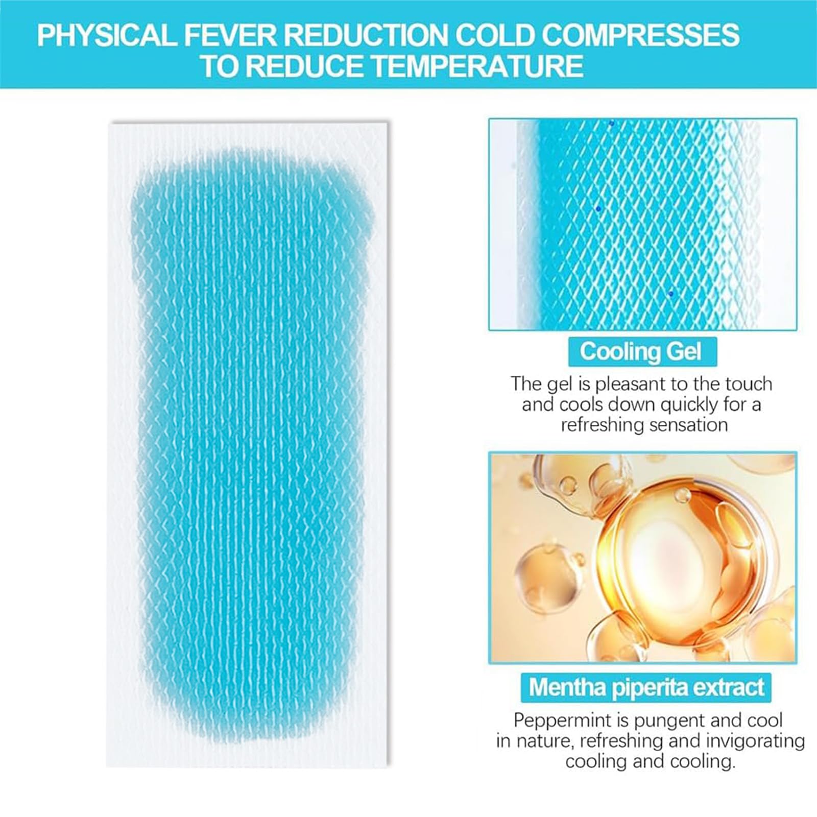 20 Hojas de parches refrescantes para la fiebre para niños, tiras refrescantes para la frente, almohadillas de gel refrescante para niños y adultos, Parches De Gel Enfria, miento alivio de la migraña