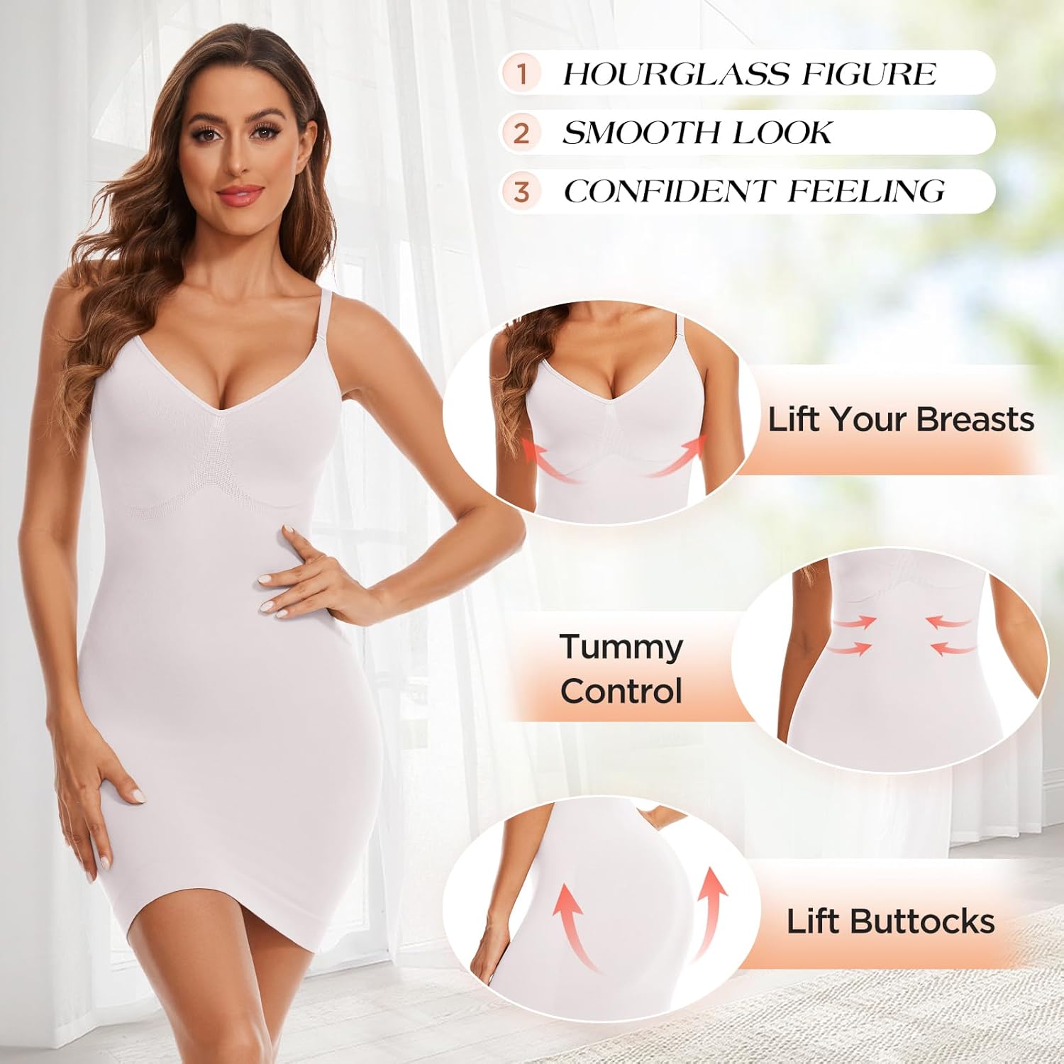 Womens Shapewear Slip Dress for Under Dress Seamless Tummy Control V Neck Full Slips Body Shaper - Image 2