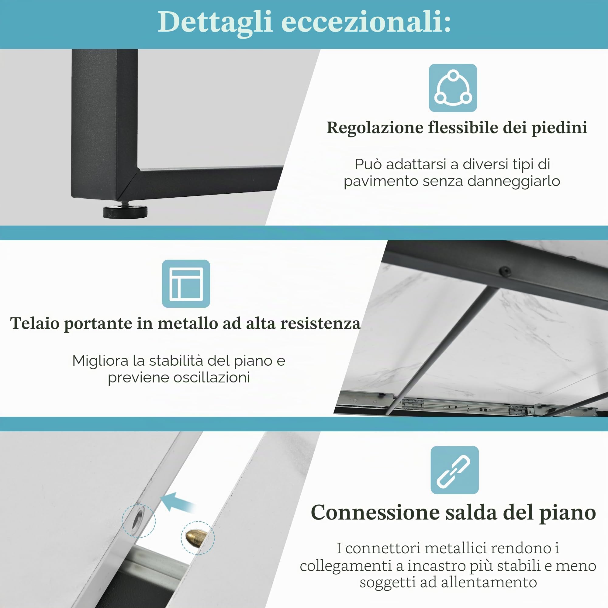 Tavolo da pranzo allungabile 140-180x70x75 cm, tavolo rettangolare da cucina, tavolo da pranzo con piano in marmo e gambe in metallo, tavolo allungabile per 4-8 persone, per soggiorno e sala da pranzo