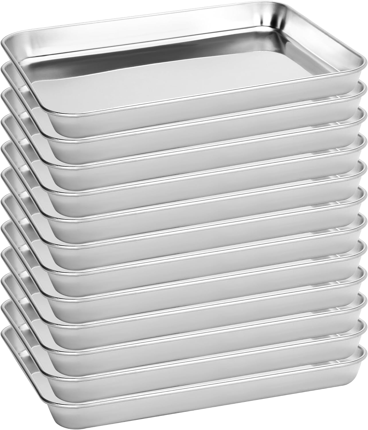 12 Pack Stainless Steel Baking Sheet Pans, 10.5″ L × 8″ W × 1″ H Cookie Sheets for Toaster Oven, Rust-Resistant, Dishwasher Safe 12 Pack Stainless Steel Baking Sheet Pans, 10.5″ L × 8″ W × 1″ H Cookie Sheets for Toaster Oven, Rust-Resistant, Dishwasher Safe