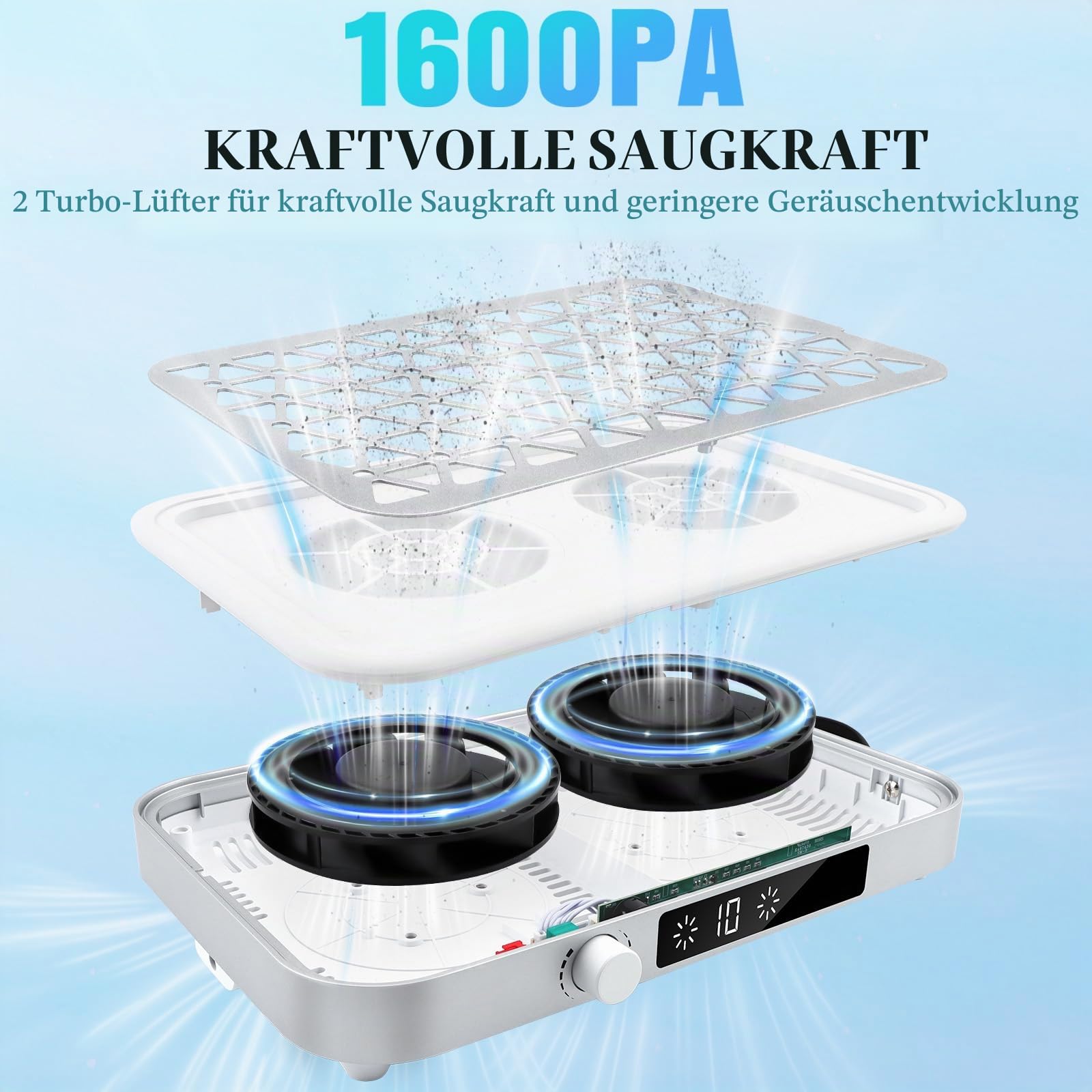 EBANKU Professioneller Nagelstaubsauger, Tragbarer 1600 PA Staubsauger, | 10 Geschwindigkeiten, Einweg-Filter (30 Stück), Leichter Nagelstaubsauger für Nagelstudio, Salon, Nageldesign & Maniküre