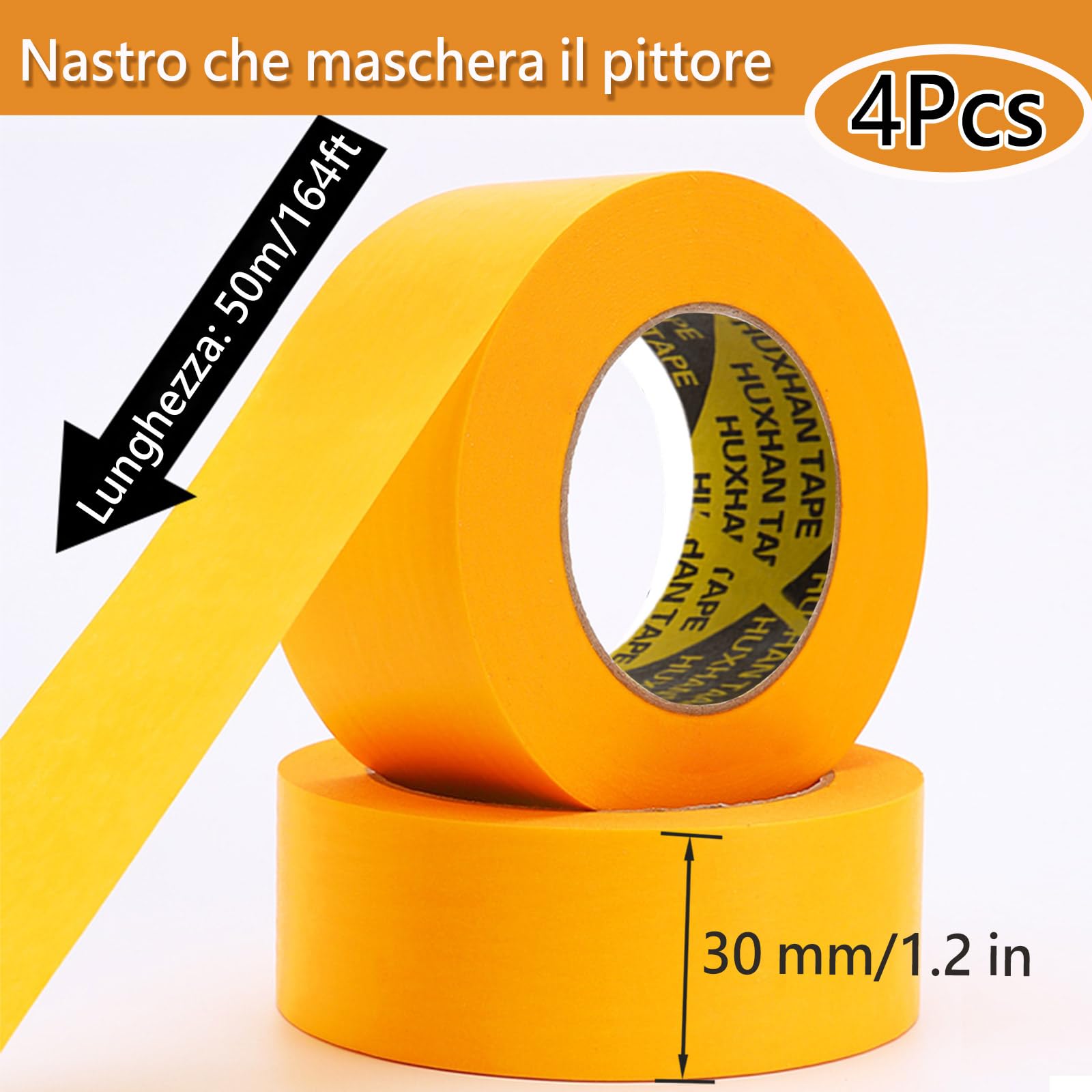 4 Rotoli Nastro per Mascheratura Adesivo in Carta per Pittura 30mm x 50m Facile da Rimuovere Senza Residui per Decorazioni,Finiture Muro,Fai da Te e Ristrutturazioni Interne Esterne