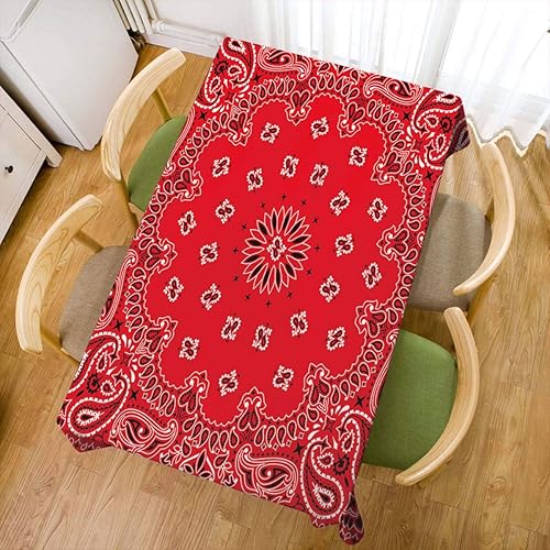 Miniatura 2 de Mugod Mantel rectangular con estampado de cachemira occidental con adornos rojos y blancos, para comedor, cocina, rectangular, 52 x 70 pulgadas