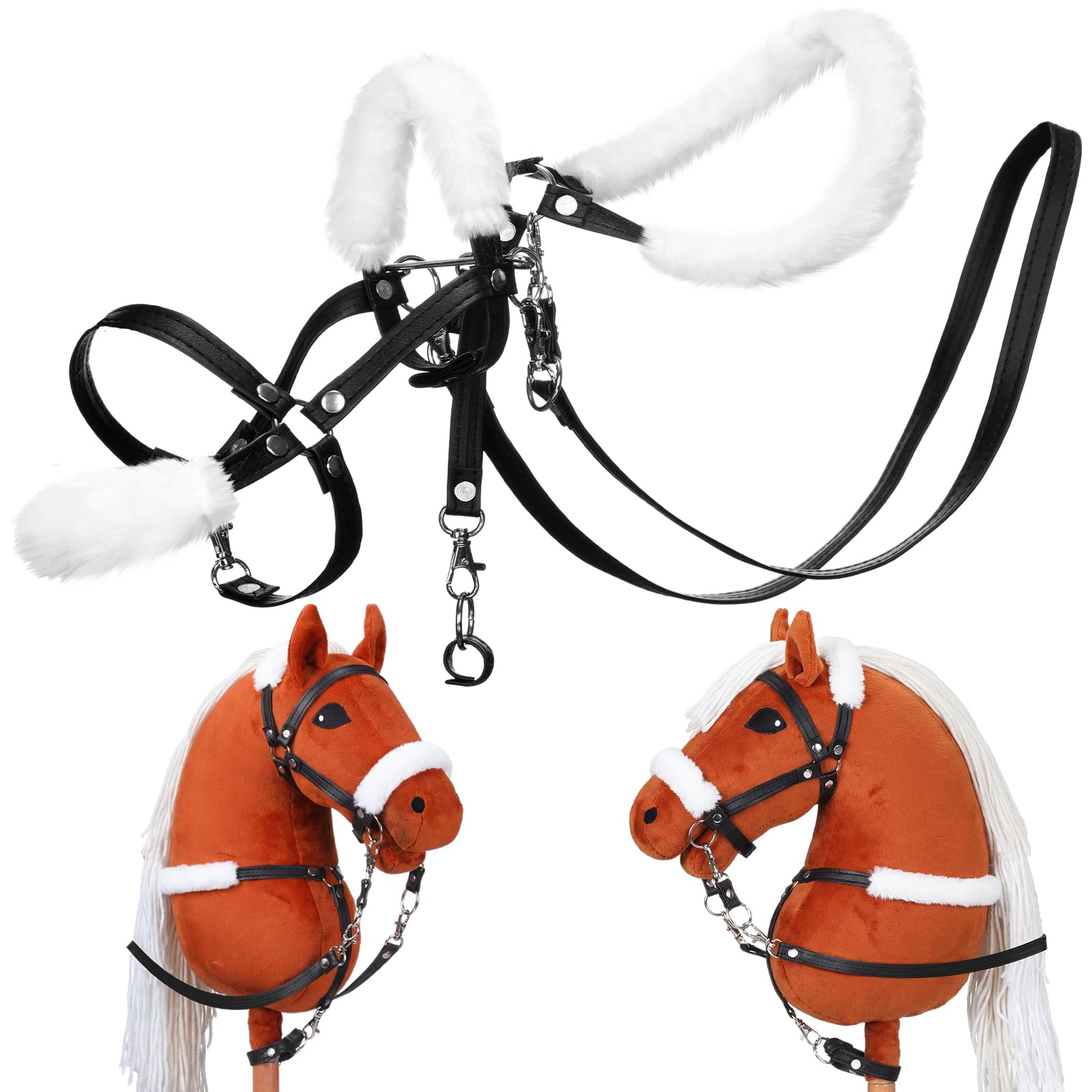 Shappy Accessoires de jouet cheval à bascule - Bride de cheval réaliste avec mors en métal et rênes réglables, cuir synthétique et acier inoxydable pour l'équitation, événements à thème, compétitions