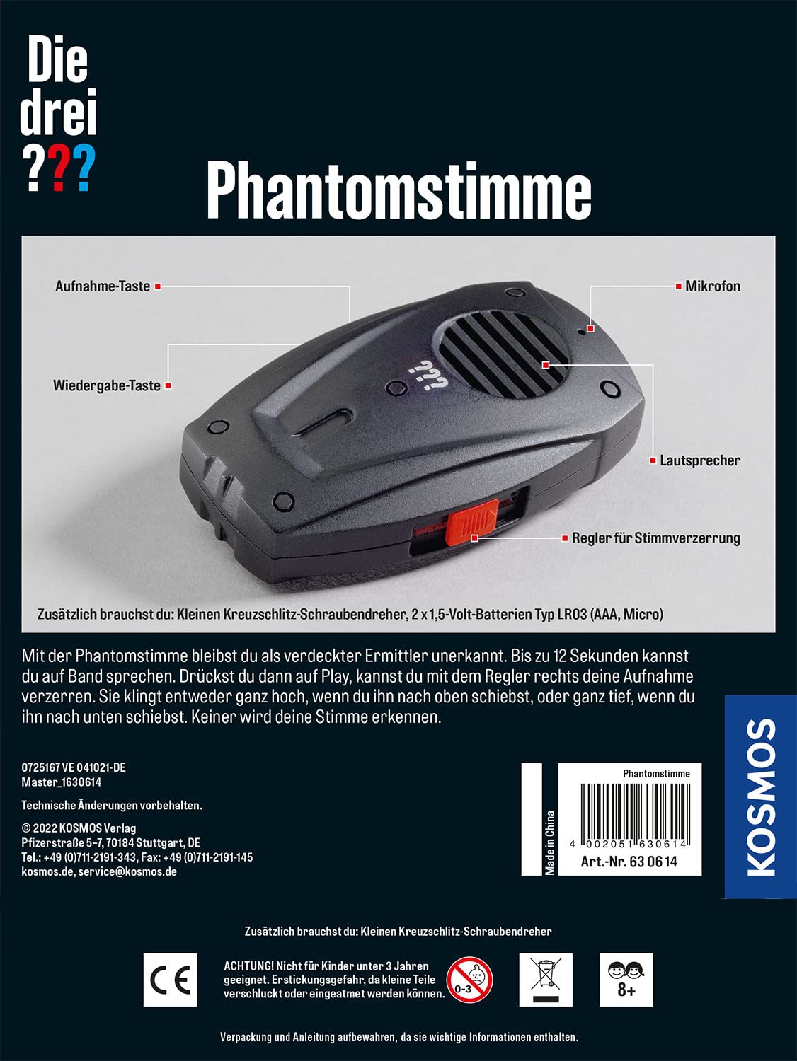 Die drei Kosmos, Dispositivo di Registrazione con distorsione della Voce, Giocattolo Detective, Kit Detective, Kit Detective, Regalo per Bambini a Partire dagli 8 ai 12 Anni