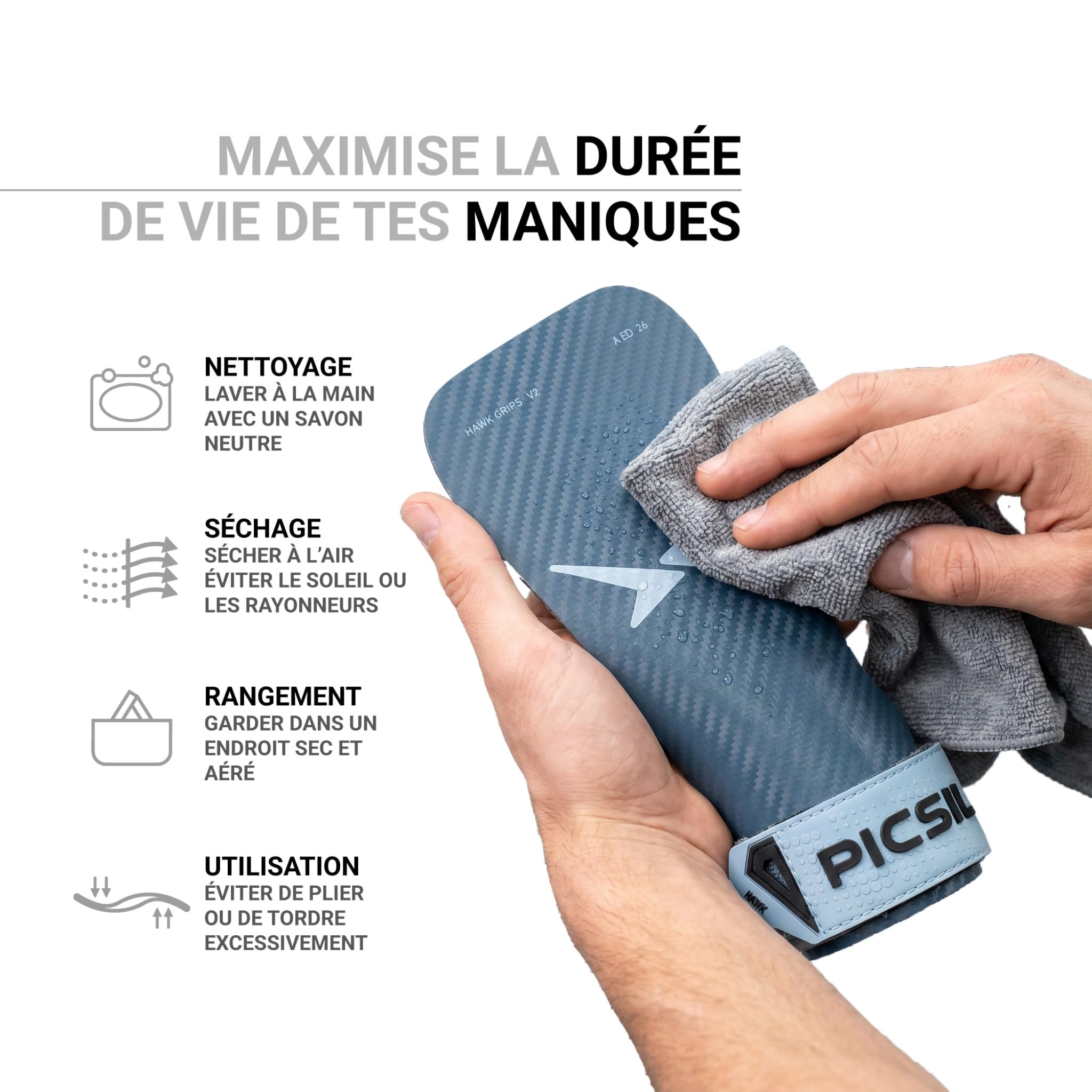 PICSIL - Maniques Hawk Niveau Professionnel, avec Magnésie, avec Étui et Protège-Poignets Inclus, Grips pour Cross Training, Calisthenics, Musculation, Fitness