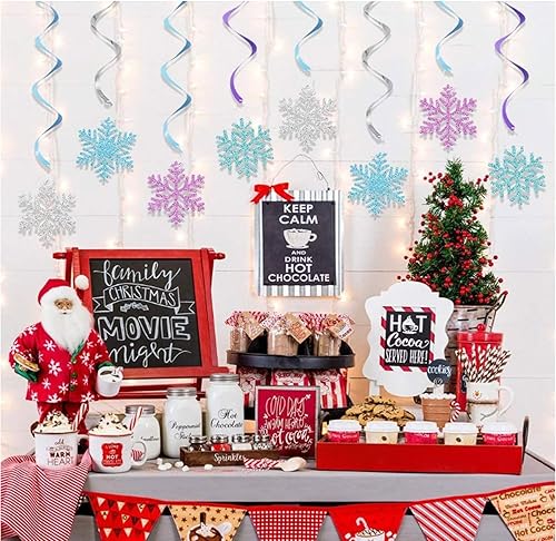 Miniatura 4 de AimtoHome 20 espirales colgantes de copo de nieve, copos de nieve de invierno, serpentinas colgantes para techo, decoraciones de fiesta, decoración