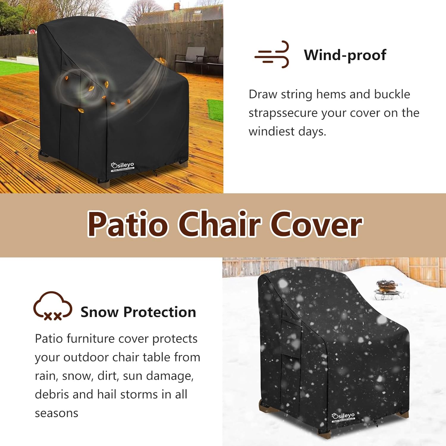 Patio Chair Cover 30W x 34D x 36H inches,Waterproof Heavy Duty Outdoor Furniture Covers for Patio Adirondack Chair 4 Pack（Black）