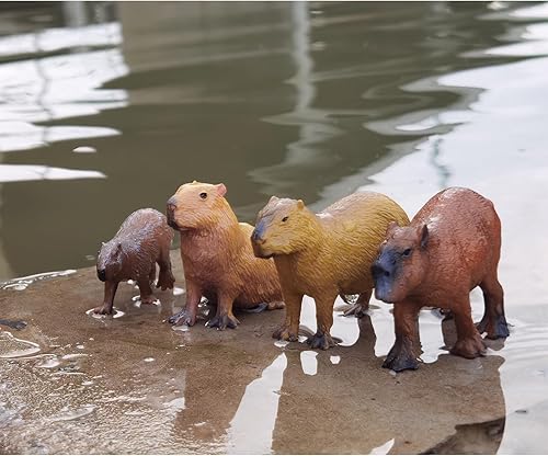 Miniatura 7 de Capybara estatua y adorno, modelo animal pintado a mano, decoraciones de fiesta (4 piezas)