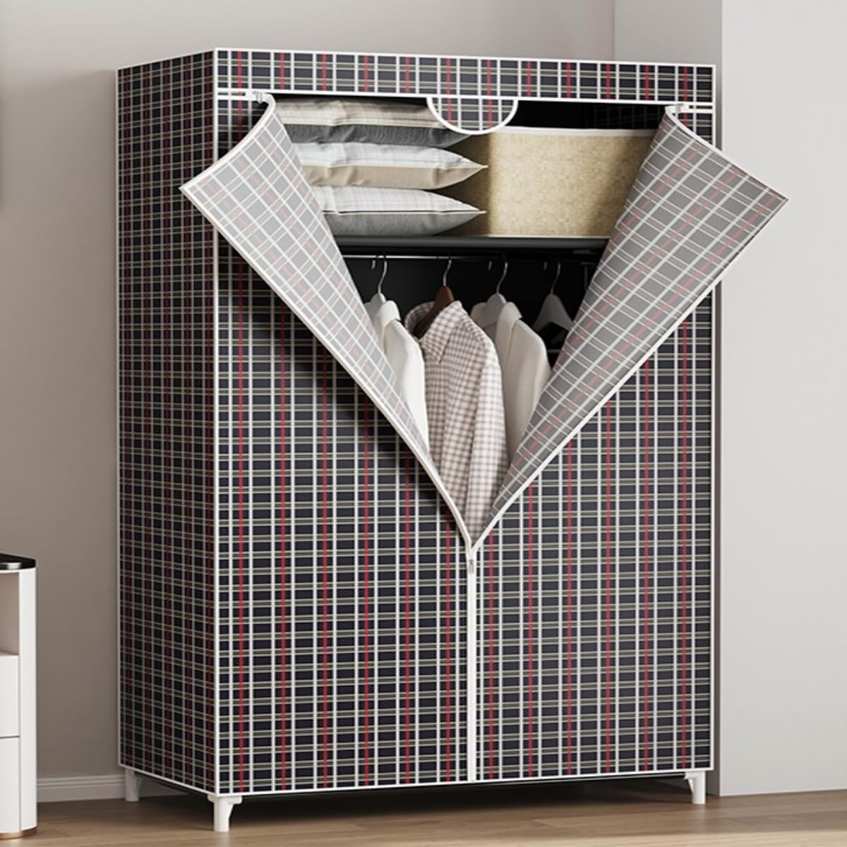 Schlafzimmerschrank Faltbarer Kleiderschrank Stoffschrank Mobiler Kleiderschrank Camping Kleiderschrank Offener Kleiderschrank Kleiderstange Schrank Tragbarer Kleiderschrank(Green)