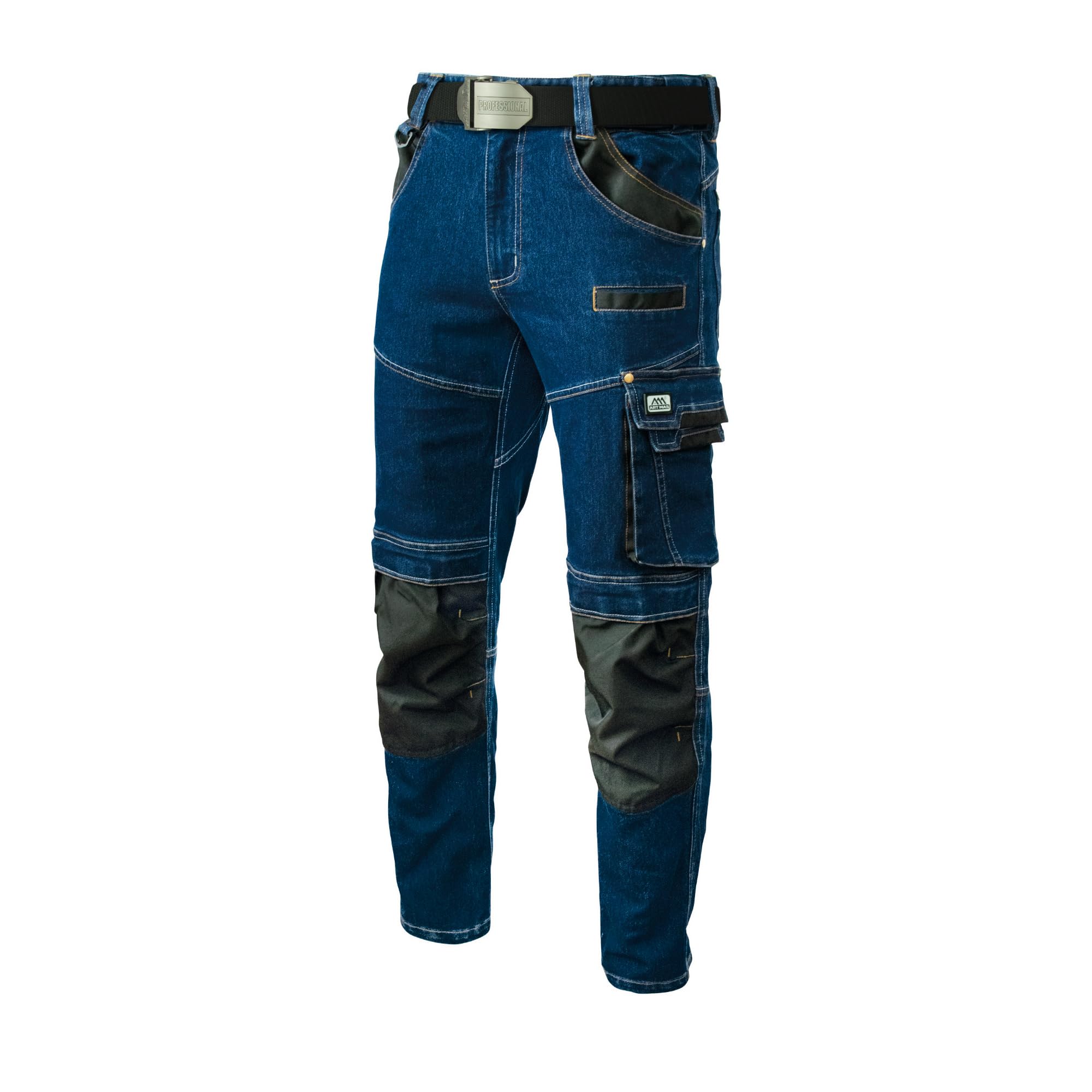 ART.MAS Pantalones de trabajo para hombre COLEMANN Vaqueros elásticos de trabajo con bolsillos en las rodillas, 11 bolsillos y elementos reflectantes, pantalones de trabajo resistentes de algodón