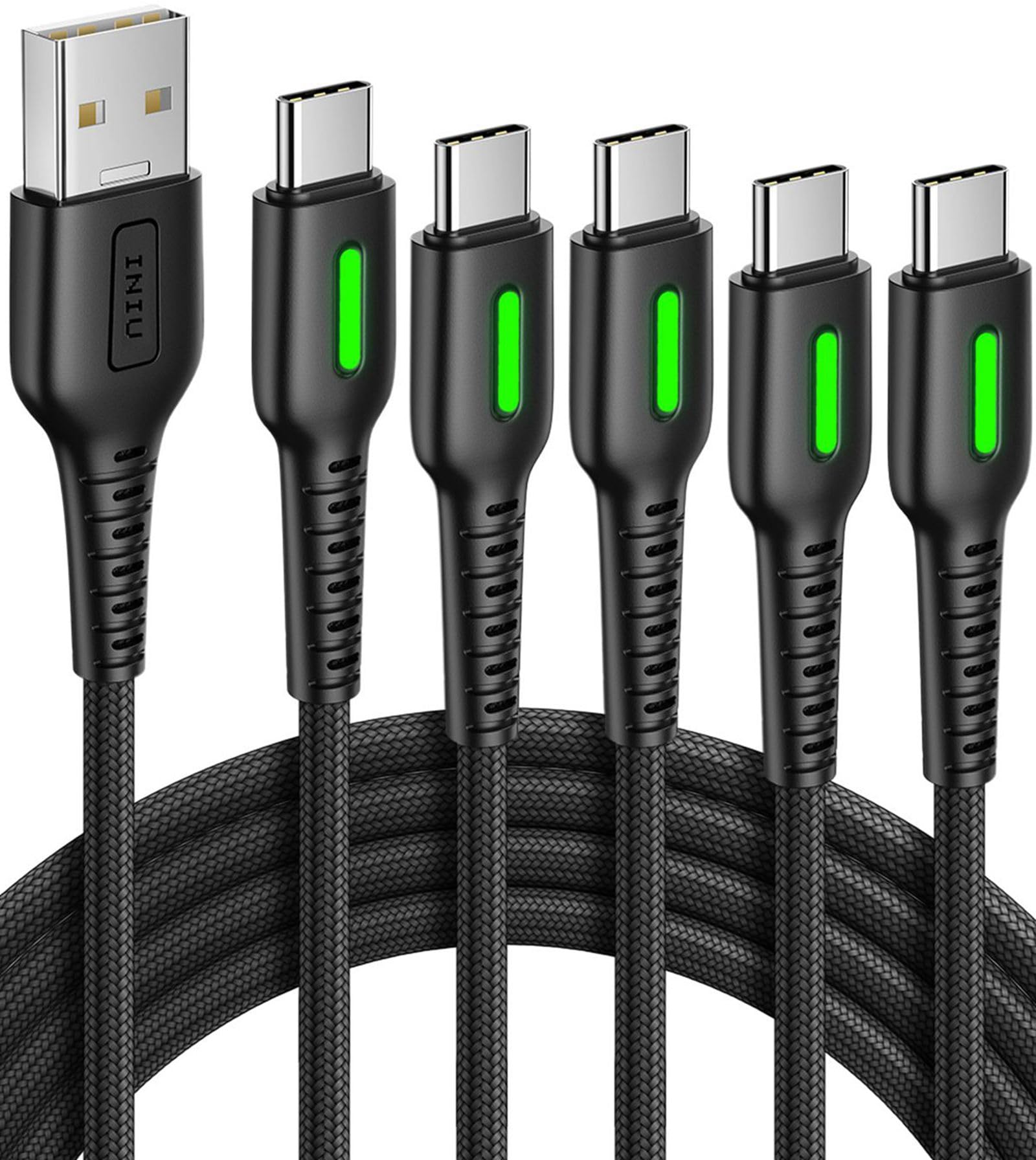 INIU USB C Kabel, Ladekabel USB C 5 Stück (1+1+2+2+0.5m) QC 3.1A Typ C Schnellladekabel, Nylon Geflochtenes Handy USB-C Schnellladung für iPhone 16 15 Pro Samsung S22 S10 Huawei Google Piexl Xiaomi.
