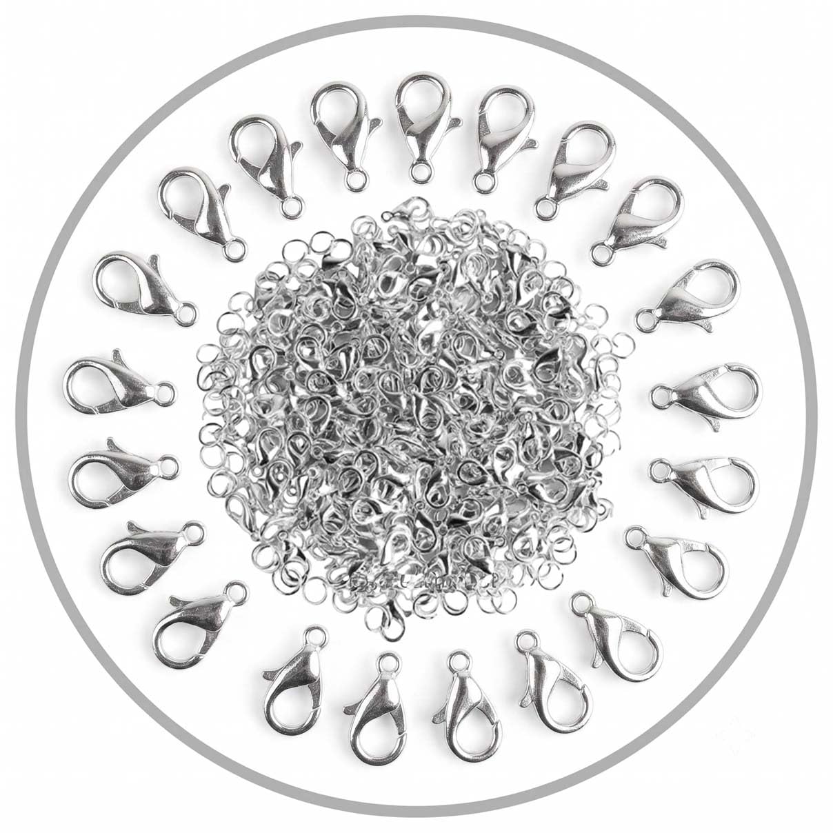 KReating Dot Silver Finish 25 Lobster Clasps With 50 Open Jump Rings | Bracelet and Jewelry Making Set - 7mm X 13mm Approx. - Size Assured