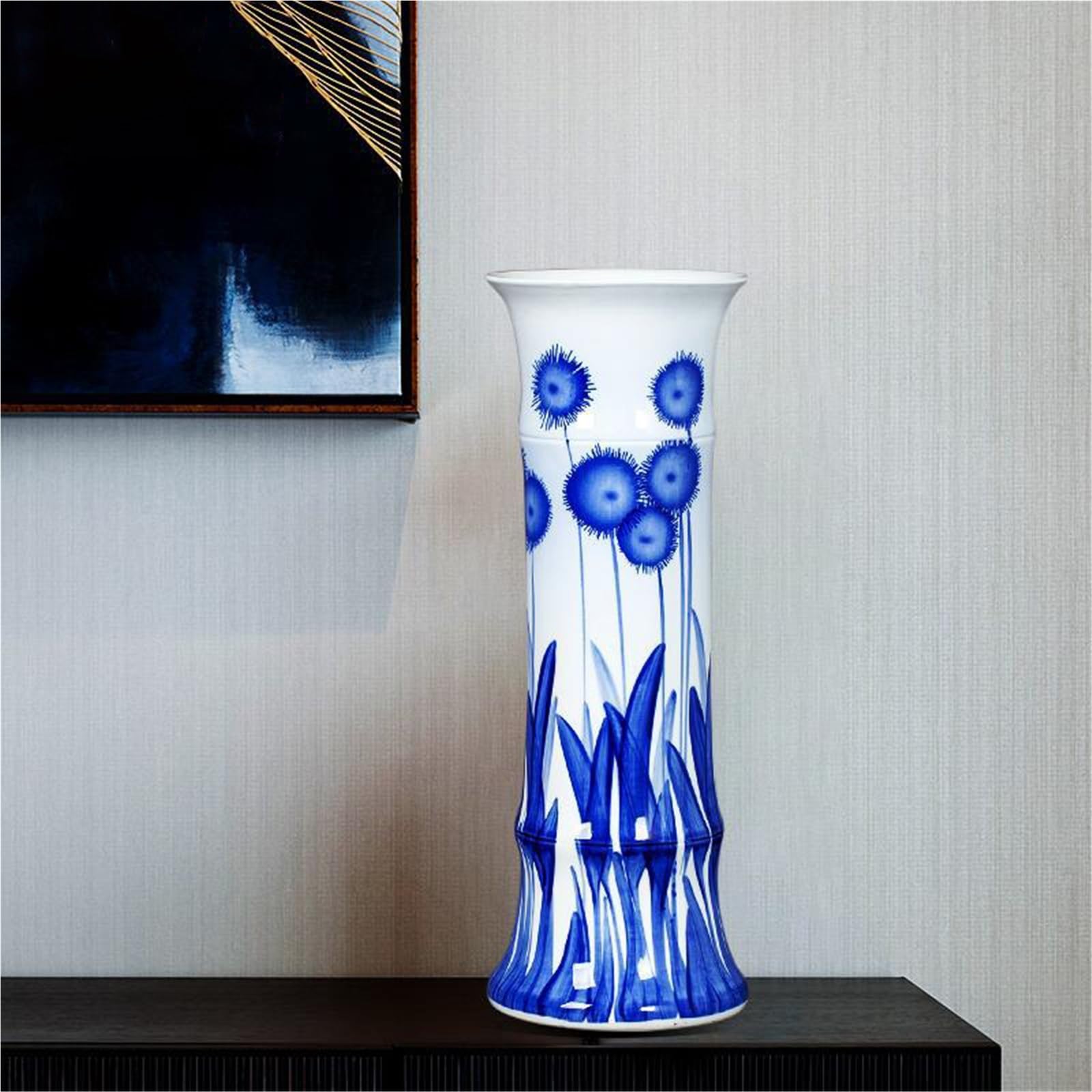 Vnook Floral Pattern Ceramic Umbrella Stand, Freestanding Floor Vase, Decorative Storage Holder for Umbrellas and Canes, for Entryway & Indoor Home Decor(36.5x12.5CM)