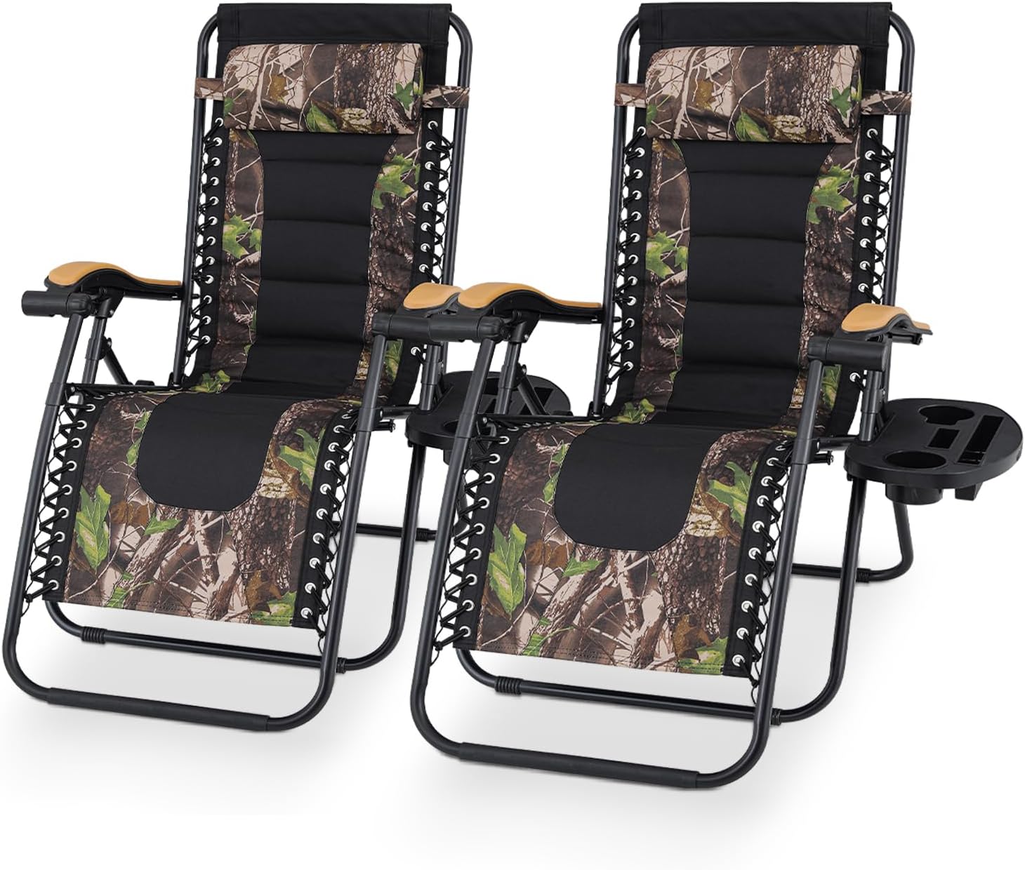 Athena Collection Zero Gravity Outdoor Lounge Chair Set of 2 with Cup Holder, 29" Width Pool Lounge Lawn Chairs Reclining, Outdoor Chaise for Beach Patio Backyard Outside, Jungle