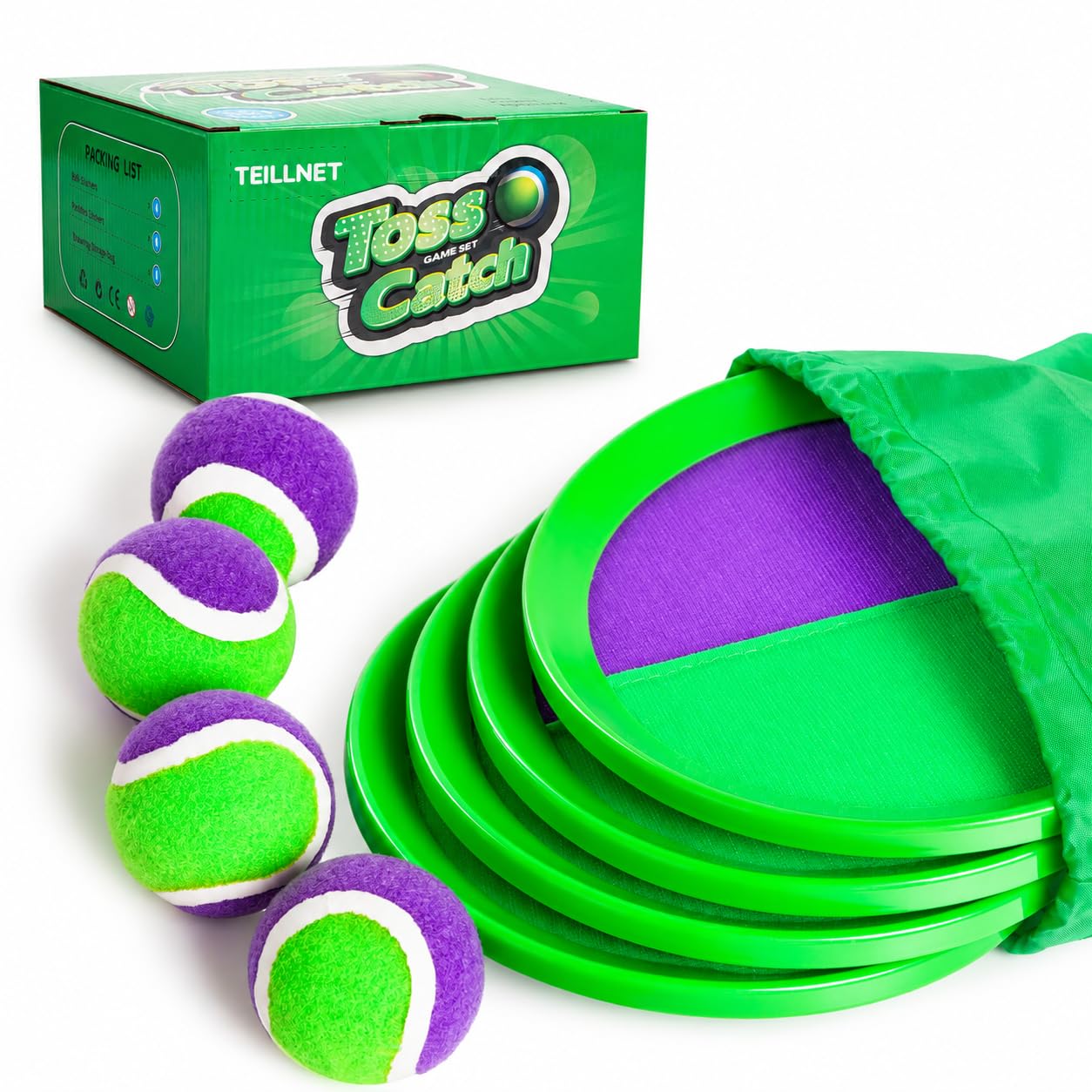 TEILLNET Toss and Catch Ball Set Upgraded - Beach Toys Outdoor Games Baseball Games - Sturdy & Water-Resistant for Pool Yard - Classic Gift for Toddlers Kids Boys Girls 3 4 5 6 7 8 9 10 11 12+ Years