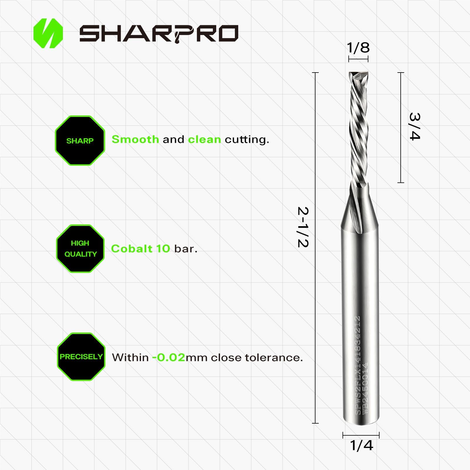 Extra Long Compression CNC Router Bits - 1/4" Shank, 1/8" Cutting Diameter, 2-1/2" OVL (5 Pack)