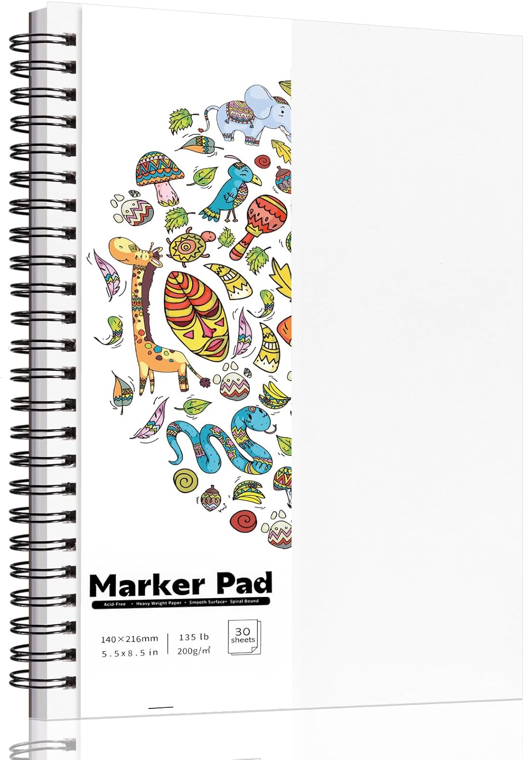 135lb/200gsm Marker Paper Pad, 5.5×8.5in Double Sided Bleedproof Marker Sketchbook, 30 Sheets Art Paper Sketch Pad, Smooth Painting Coloring Alcohol Marker Paper for DIY, Drawing, Ideal Gift
