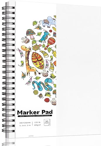 Miniatura 9 de Bloc de papel marcador de 135 libras/7.05 oz/m², 8.3 x 8.9 pulgadas, bloc de bocetos a prueba de sangrado, 30 hojas de papel de arte en espiral,