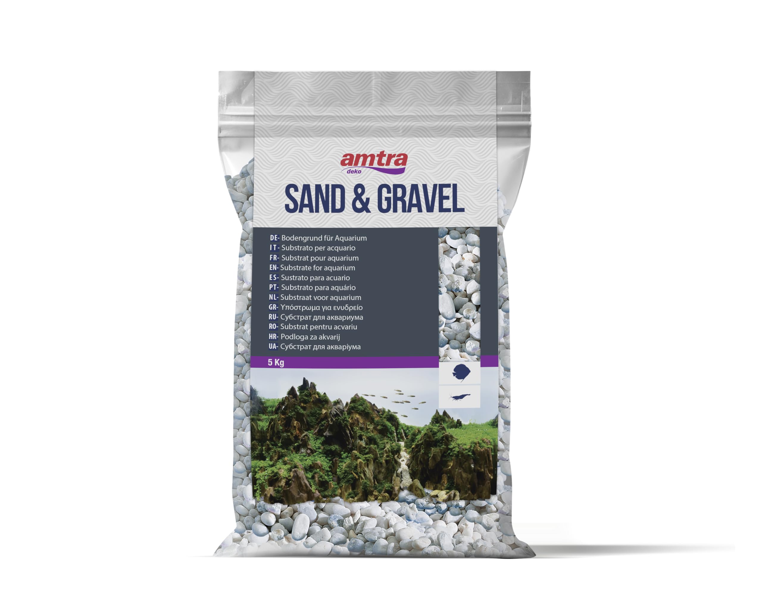 AMTRA GHIAIA NOA - Ghiaia naturale dell'acquario, pavimento decorativo, grani grossolani bianchi dimensioni 4-8 mm, formato 5kg
