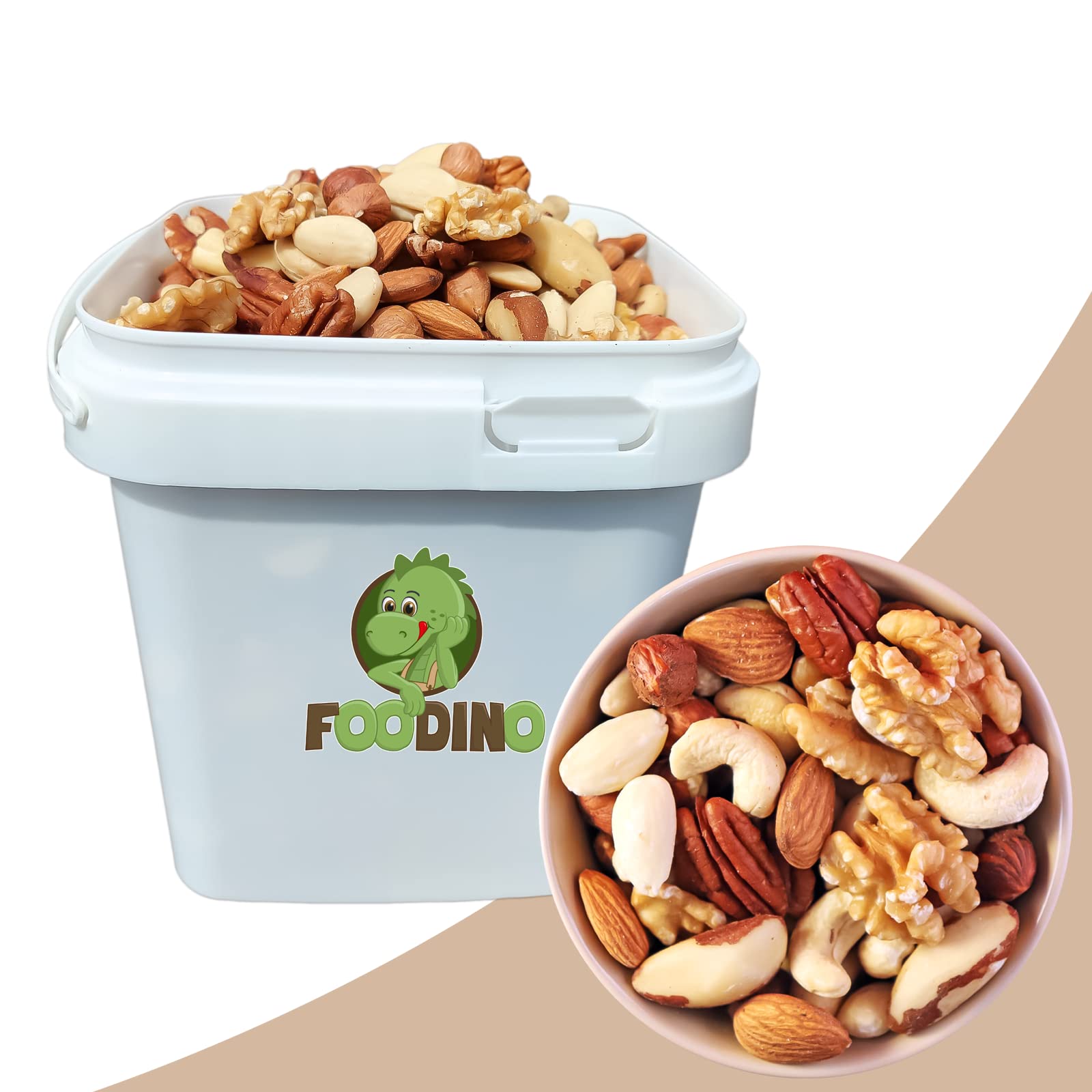 Nussmischung Natur mit Mandeln blanchiert Mandeln mit Haut Haselnüsse mit Haut Cashewkerne Paranüsse Pekannüsse Walnüsse alle naturbelassen 500g - 5kg Studentenfutter Mix (3kg im praktischen Eimer)