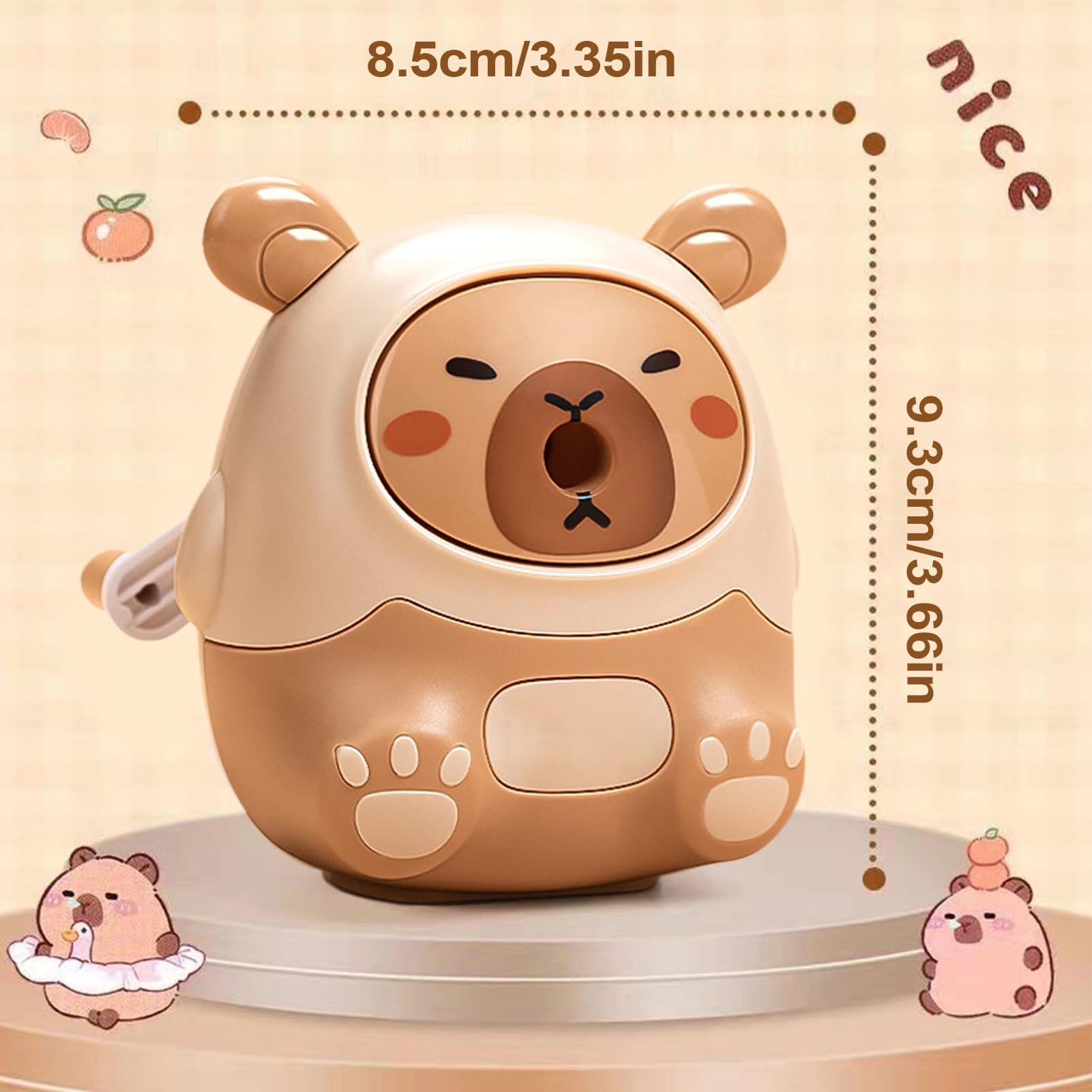 Temperamatite Per Bambini - Temperamatite A Manovella Con Design A Forma Di Trottola Per Scuola,Taglierina a Manovella con Design Cartone Animato a Forma di Capibara per Arte del Disegno
