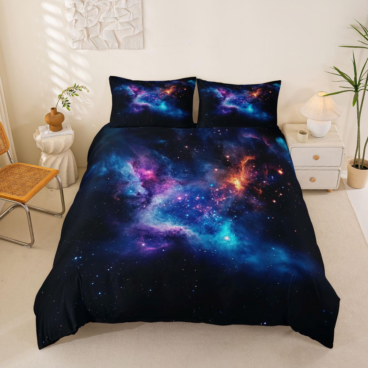 Homemissing Galaxy Star Night Pattern Duvet Cover Single Size Outer Space Comforter Cover for Boys Girls Universe Stars Bedding Set 2Pcs Solar System Room Decor