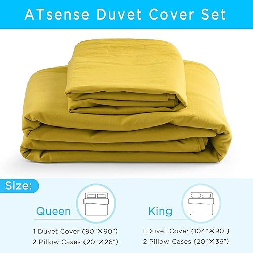 Miniatura 7 de ATsense - Juego de funda de edredón tamaño King, 100% algodón lavado, de 3 piezas, ultra suave y de fácil cuidado, de estilo rural simple (amarillo,