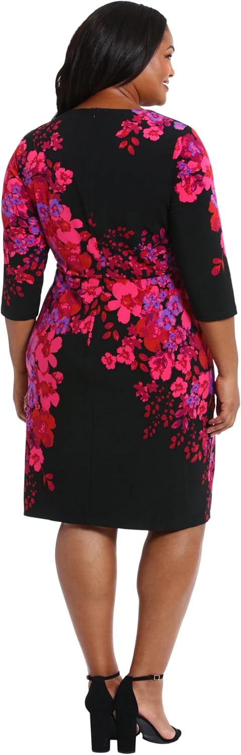 London Times Women's Flattering V-Neck 3/4 Sleeve Sheath Above The Knee