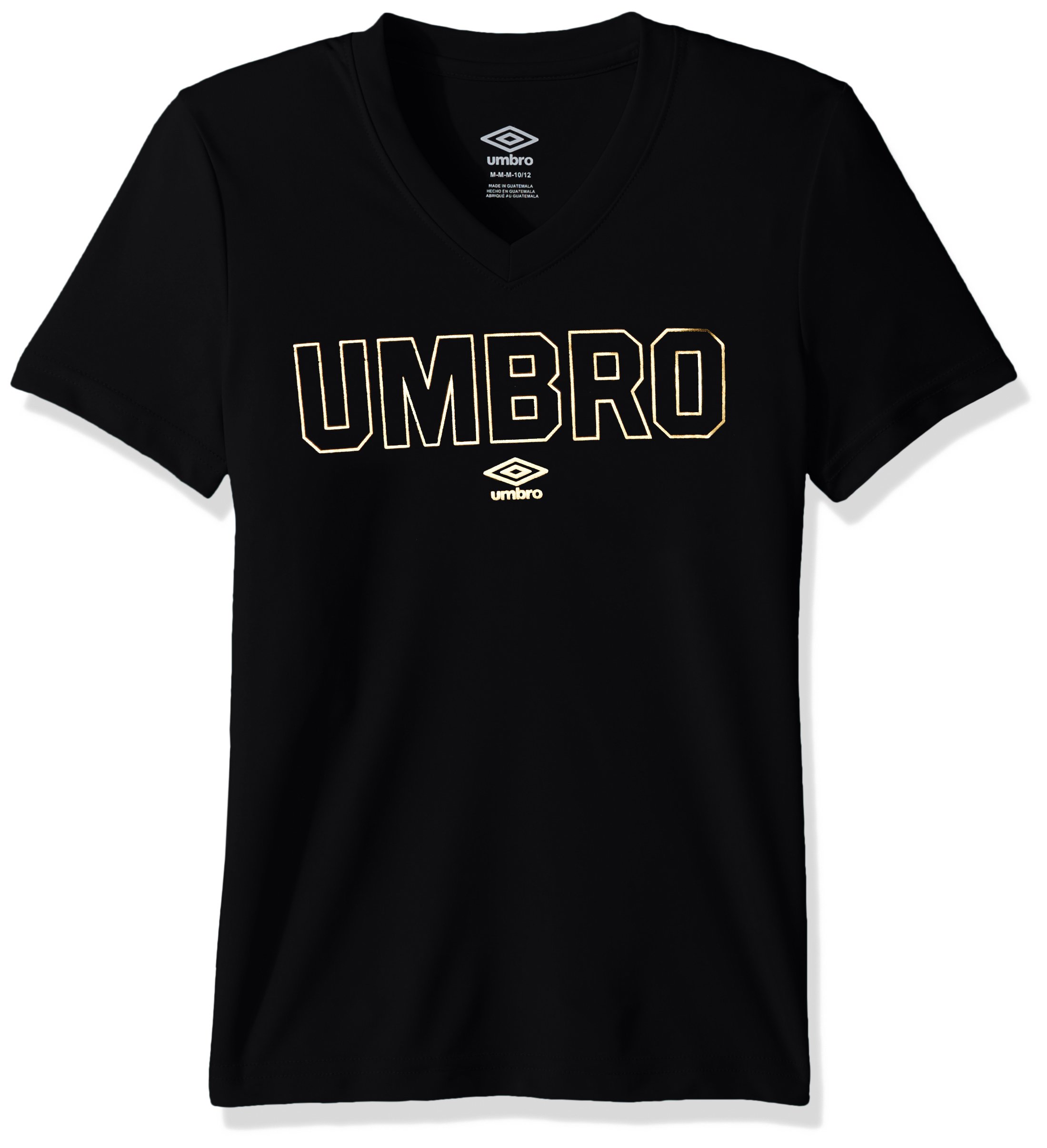 Umbro Girls Gold Climate Short Sleeve Tee, Black, Small