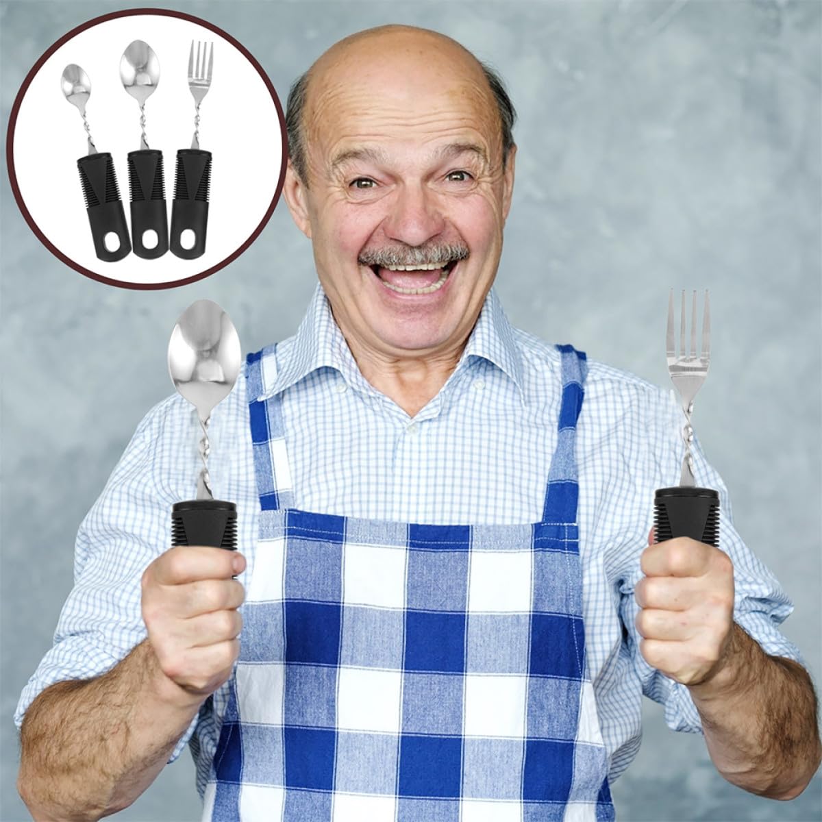 Juego de 6 Utensilios Adaptados Peso para Adultos y Mayores Cubiertos de Acero Inoxidable Mango Antideslizante de Goma Aptos para Temblores y Discapacidad Vajilla Ergonómica