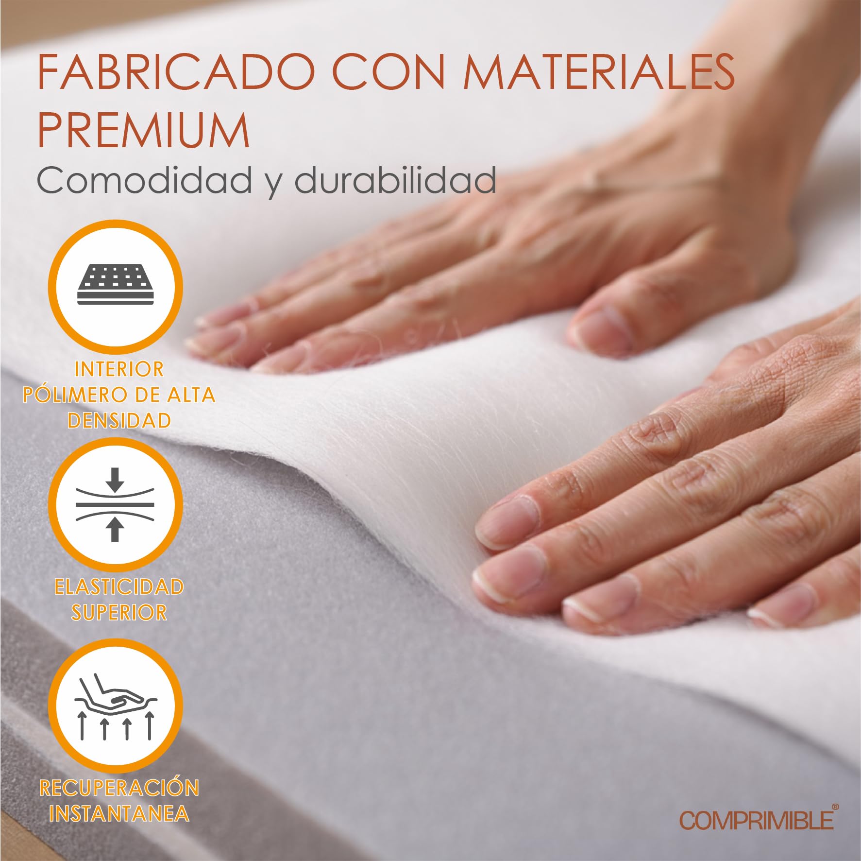 COMPRIMIBLE Icónico | Sofa Modular de 3 plazas con reposapies. Fabricado en Tela de Lana Resistente al Desgaste e Interior con Espuma polimérica de Alta Densidad. 275x90x75 (Blanco) | Polímero interior