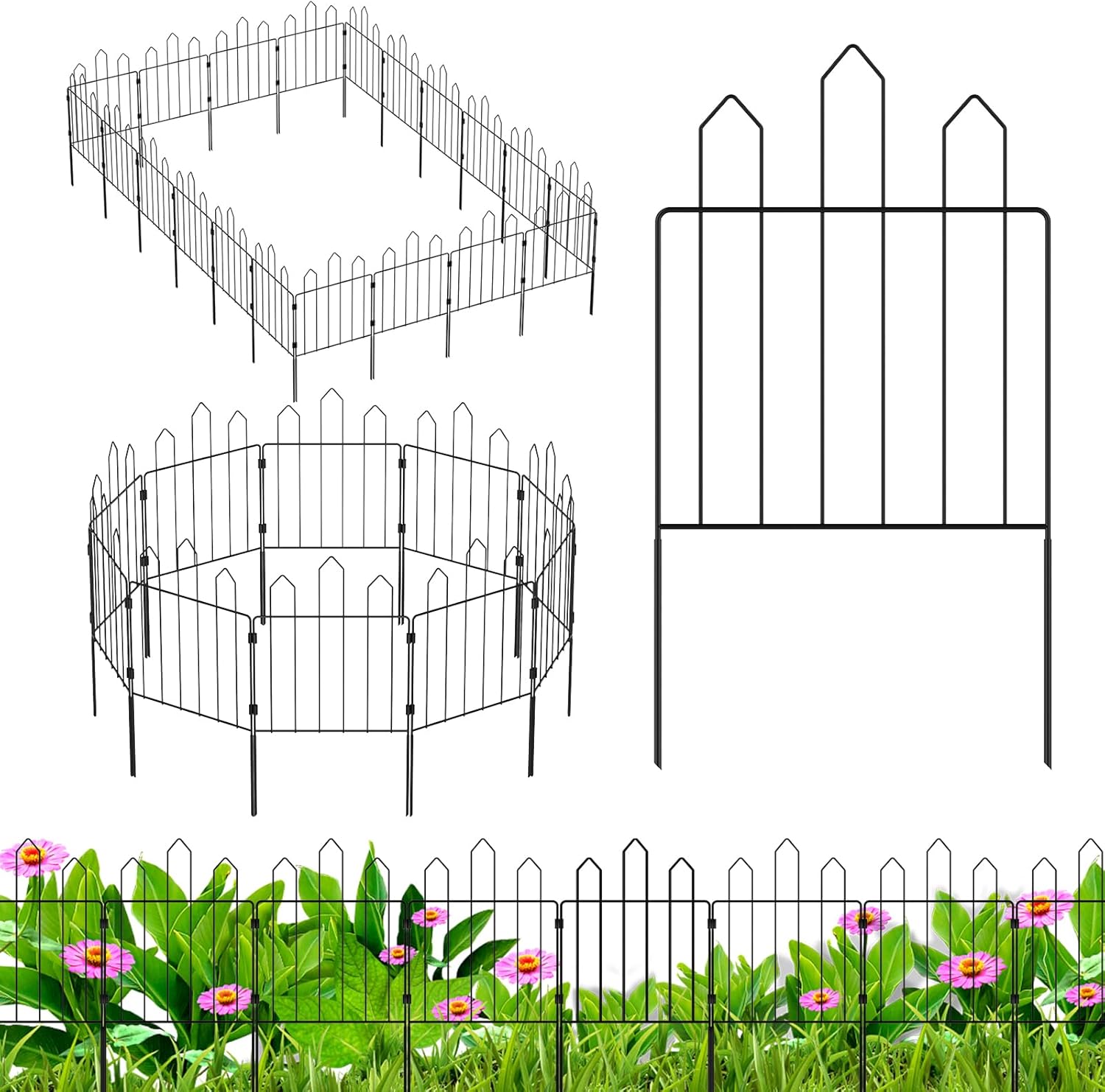 25 Pack Decorative Outdoor Garden Fence Panels 23.6in(H) X 26ft(L), No Dig Metal Animal Barrier Fence, Rustproof Wire Border Fencing for Yard Patio Landscape Dog Fence, Outdoor Decor