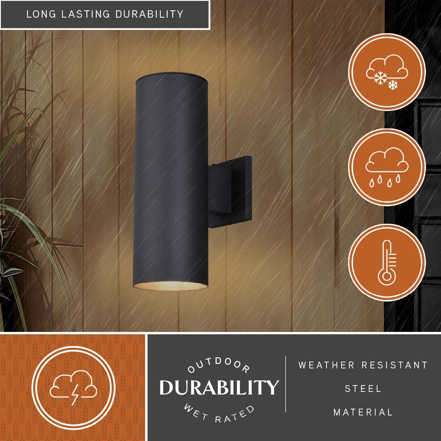 VAXCEL Chiasso Modern Outdoor Porch Light, 5" W x 14.25" H 2-Light Black Cylinder Wall Sconce, Up and Down Dusk to Dawn Wall Light for Porch, Patio, Deck, or Front Door
