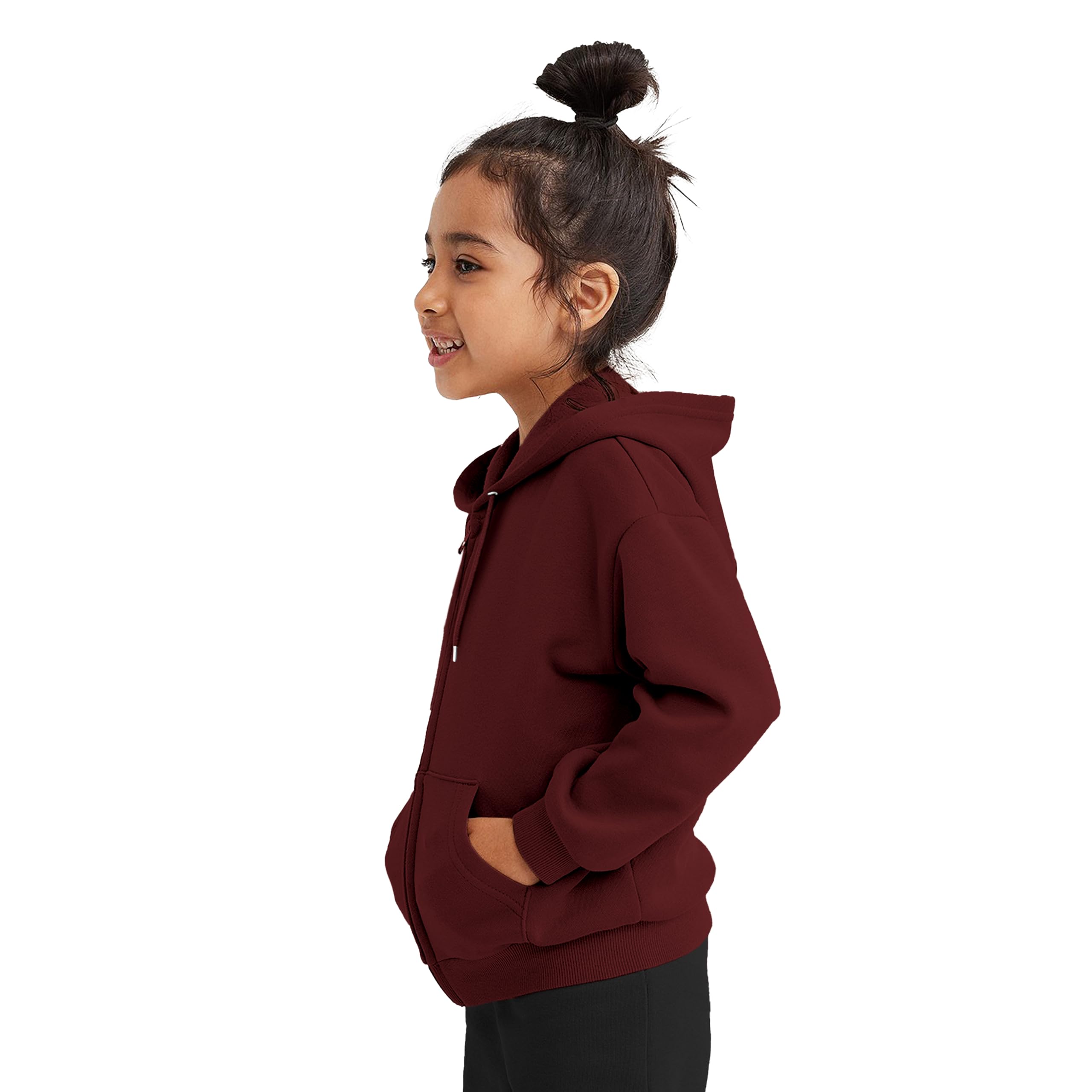 FUNKY MONKEY Kids Regular Fit Hooded Sweatshirt for Girls Soft Brushed Fleece Zip-Up Hoodie (Maroon) (13-14 Years) - Image 2 thumbnail