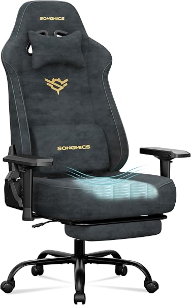 SONGMICS Chaise Gamer, Fauteuil Ergonomique en Tissu Suédé, Charge 200 kg